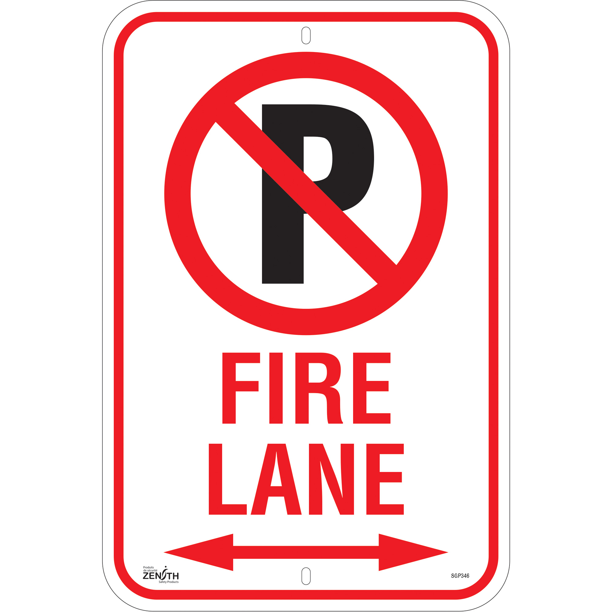 Enseigne Stationnement interdit «Fire Lane», 18" x 12", Aluminium, Anglais avec pictogramme