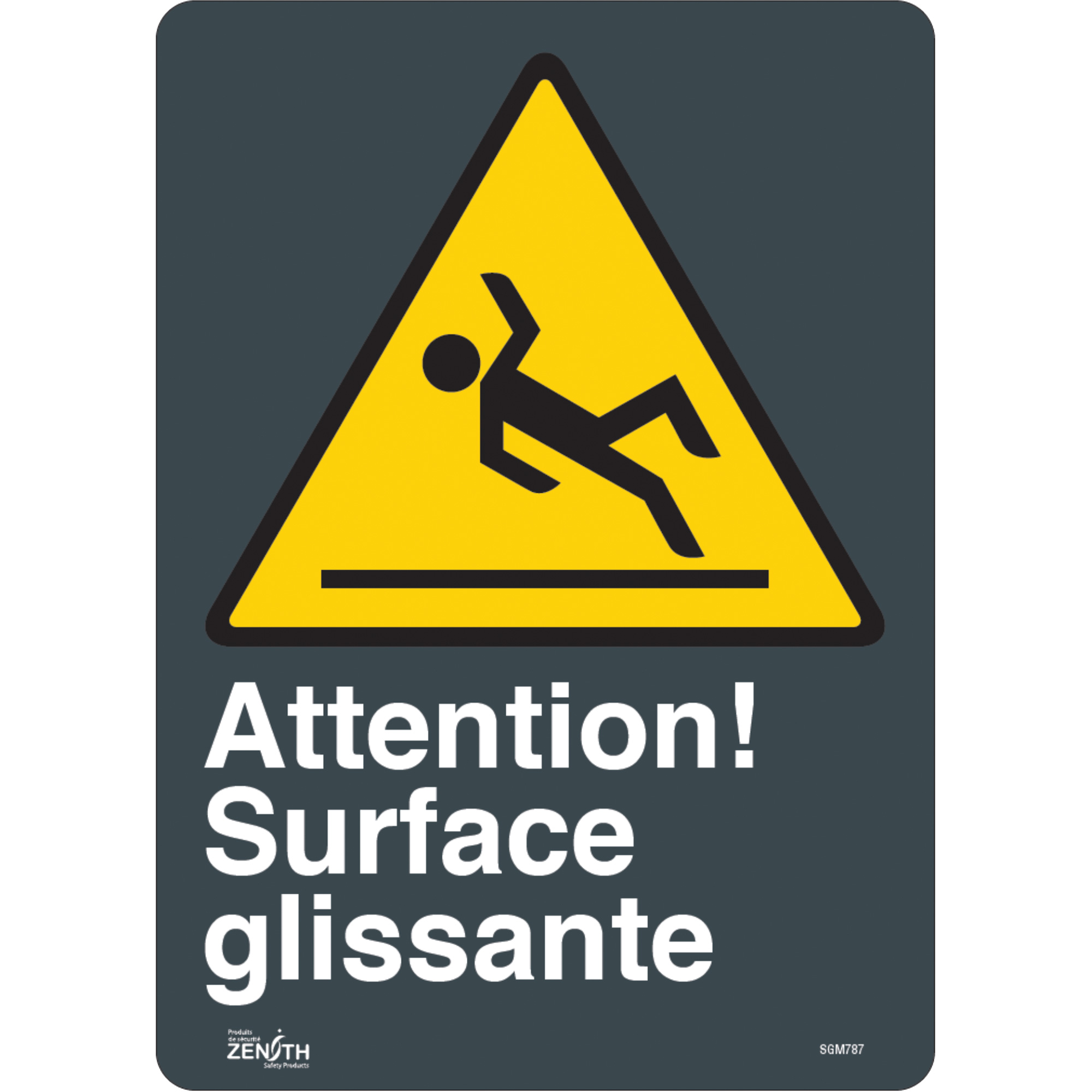 Enseigne «Surface Glissante», 14" x 10", Vinyle, Français avec pictogramme