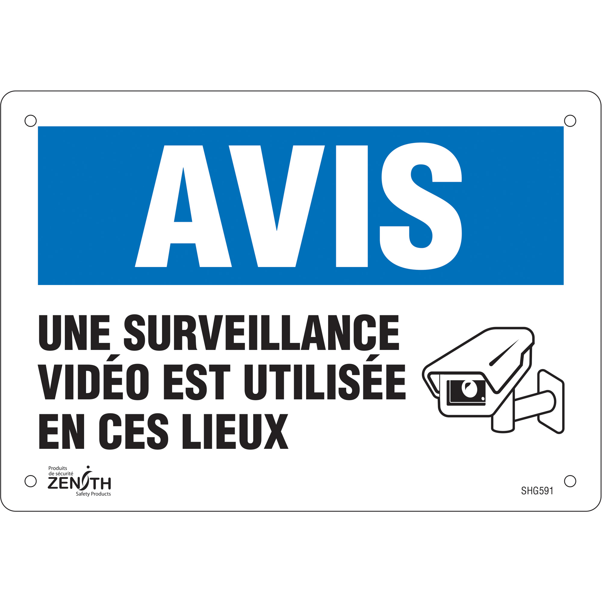 Enseigne « Surveillance vidéo », 7" x 10", Plastique, Français avec pictogramme