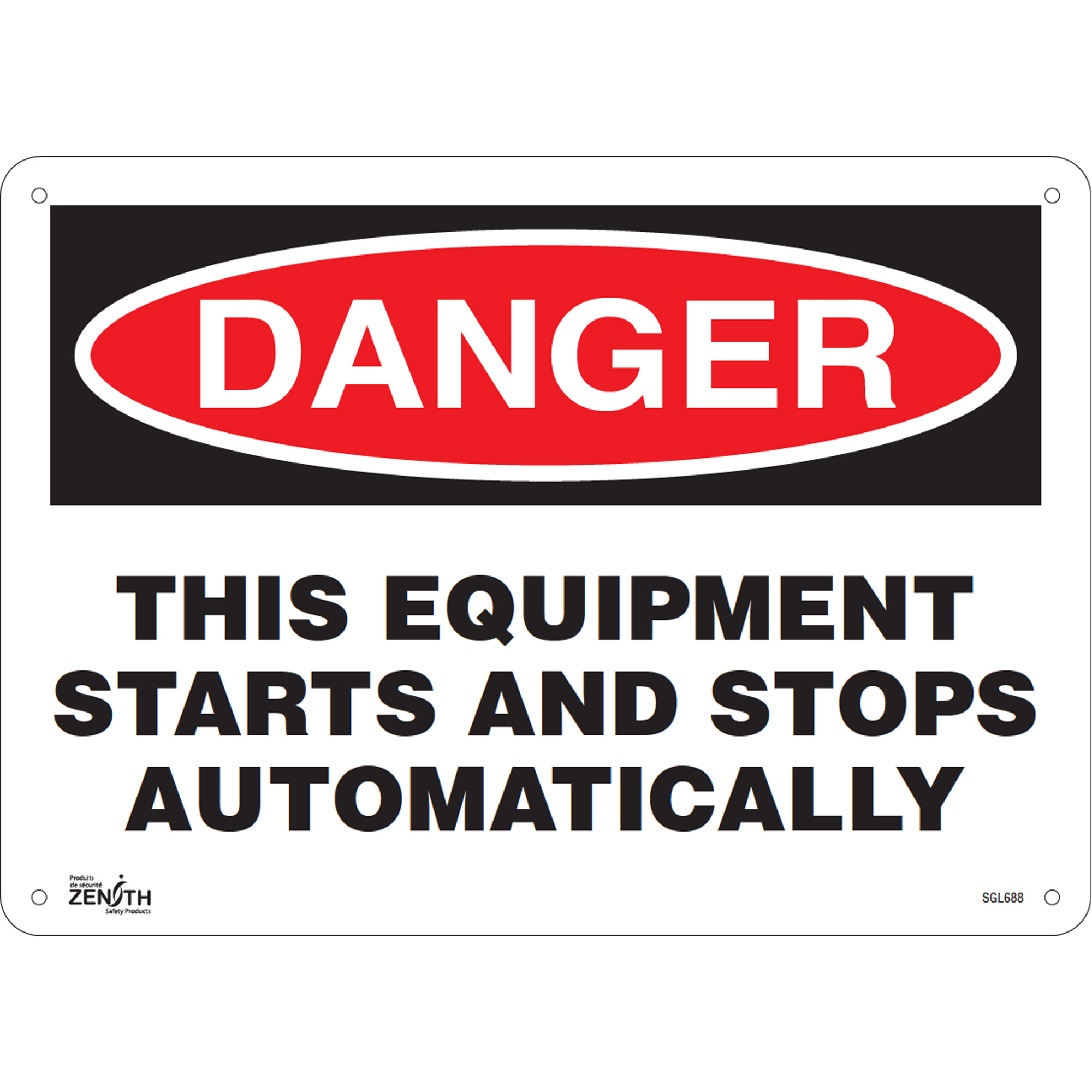 Enseigne «This Equipment Starts And Stops Automatically», 10" x 14", Aluminium, Anglais