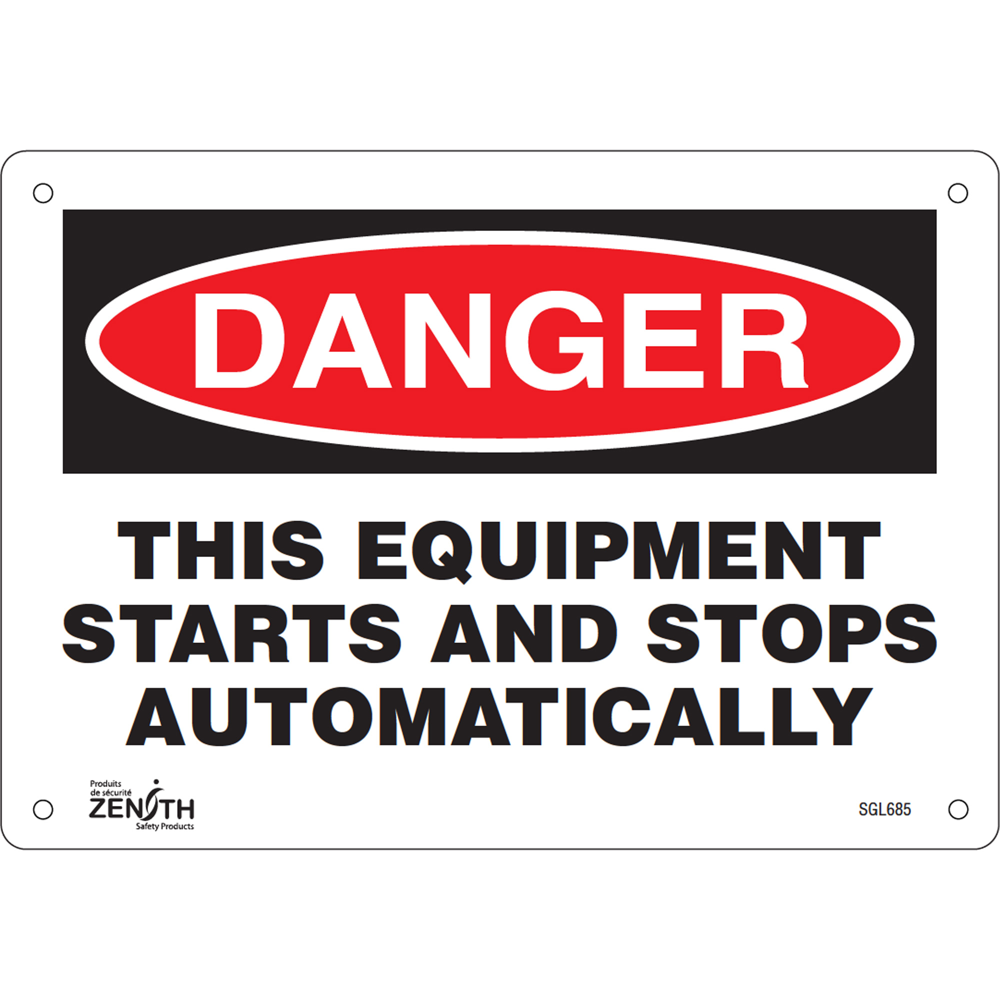 Enseigne «This Equipment Starts And Stops Automatically», 7" x 10", Aluminium, Anglais