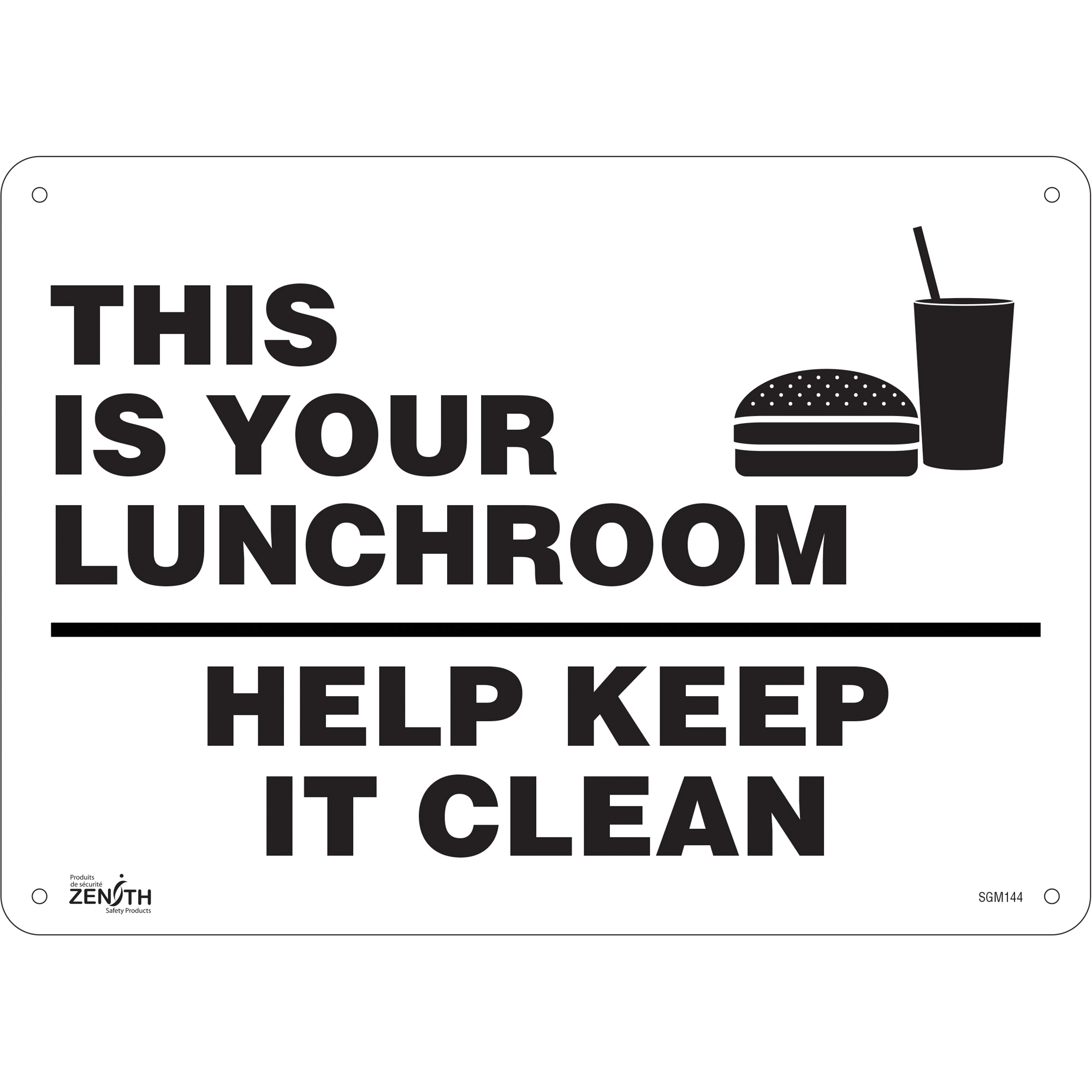 Enseigne «This Is Your Lunchroom», 10" x 14", Aluminium, Anglais avec pictogramme