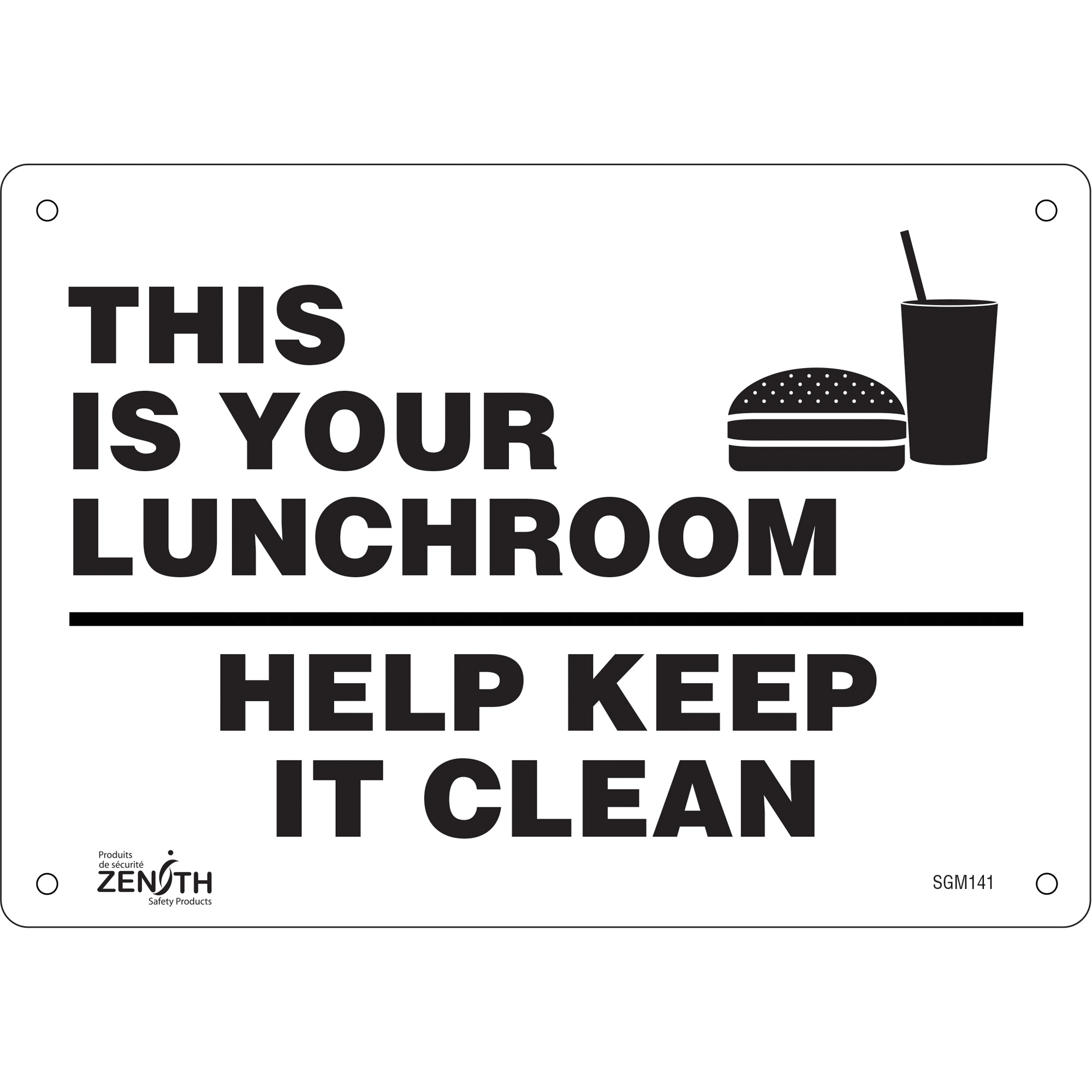 Enseigne «This Is Your Lunchroom», 7" x 10", Aluminium, Anglais avec pictogramme