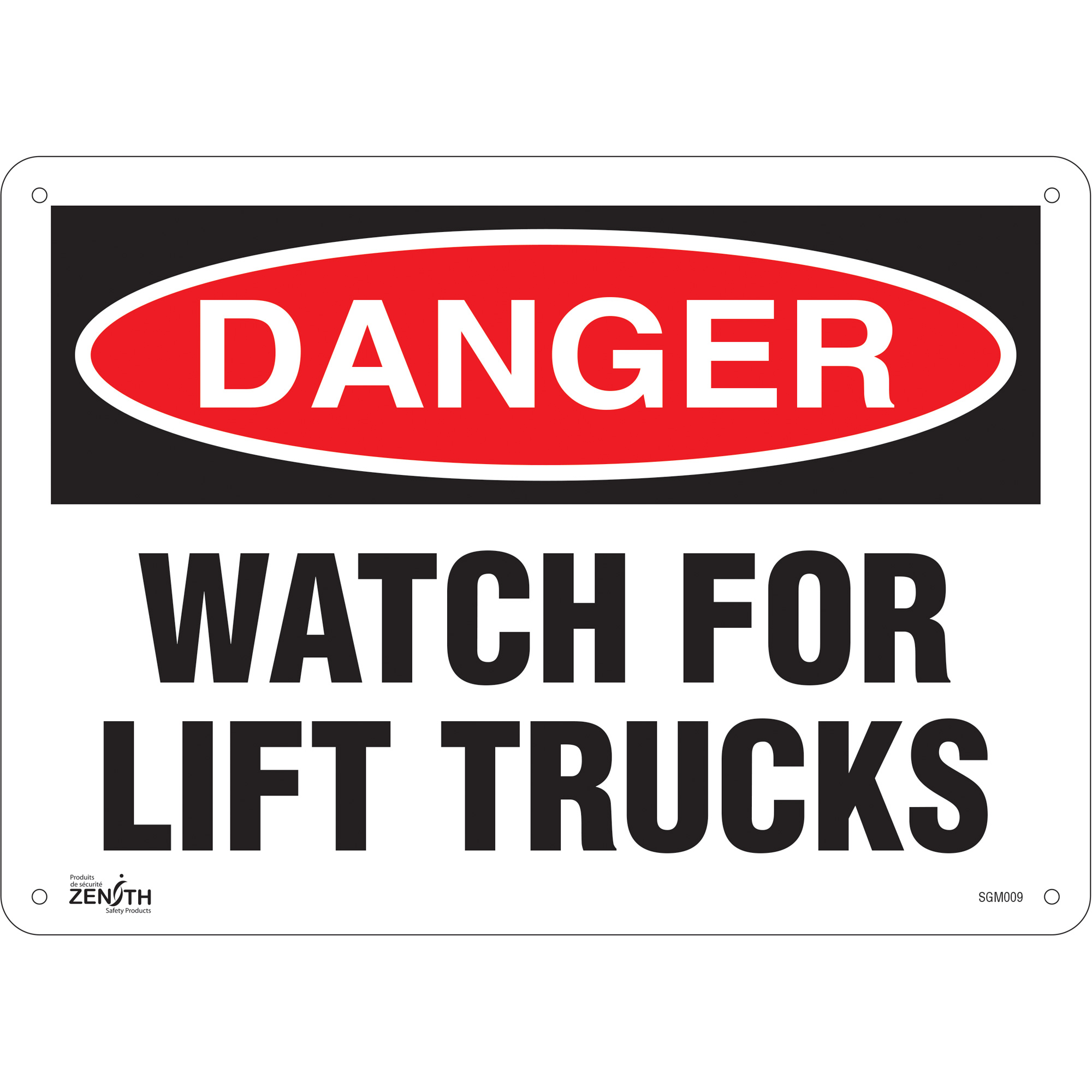 Enseigne «Watch For Lift Trucks», 10" x 14", Aluminium, Anglais