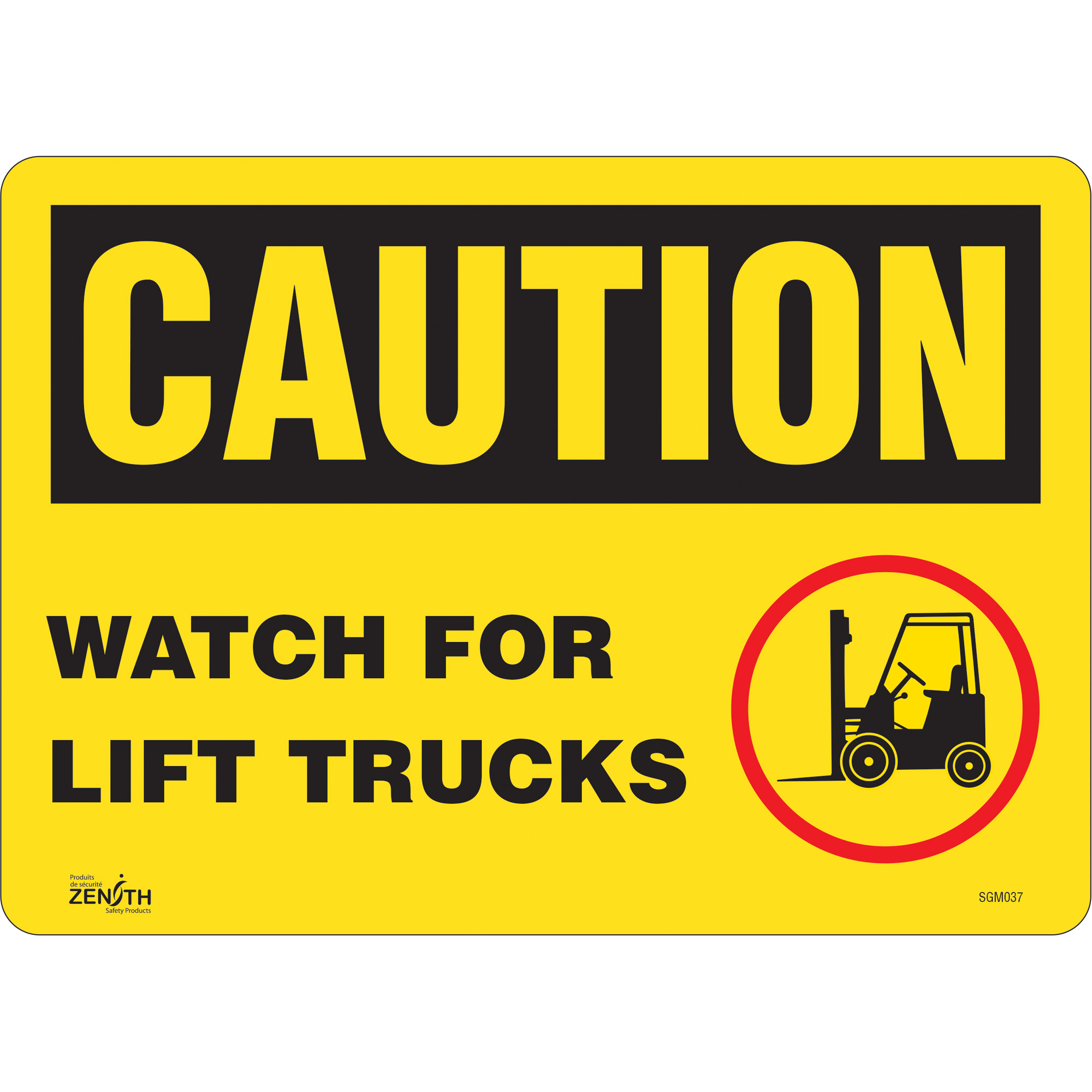 Enseigne «Watch For Lift Trucks», 10" x 14", Vinyle, Anglais avec pictogramme