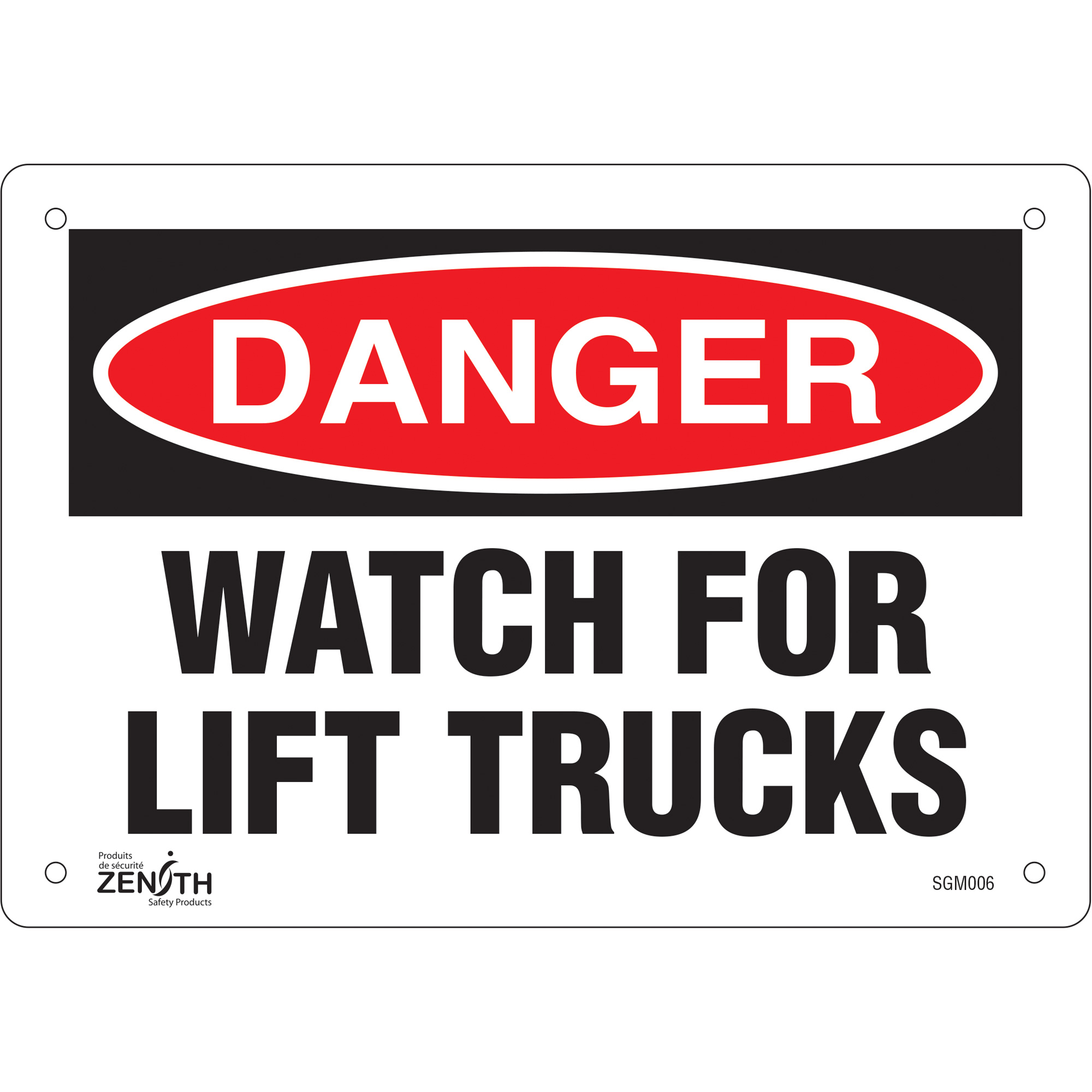 Enseigne «Watch For Lift Trucks», 7" x 10", Aluminium, Anglais