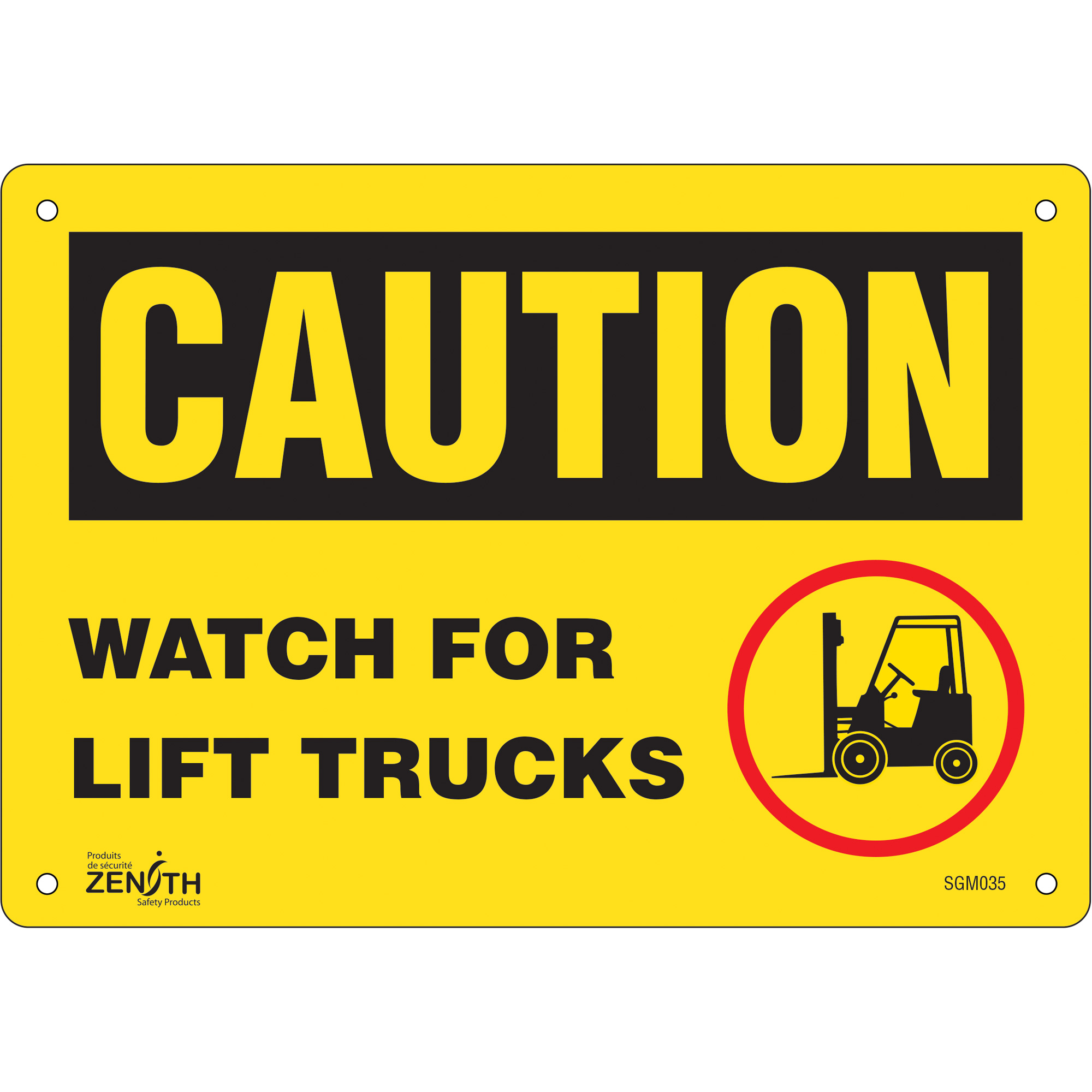 Enseigne «Watch For Lift Trucks», 7" x 10", Plastique, Anglais avec pictogramme
