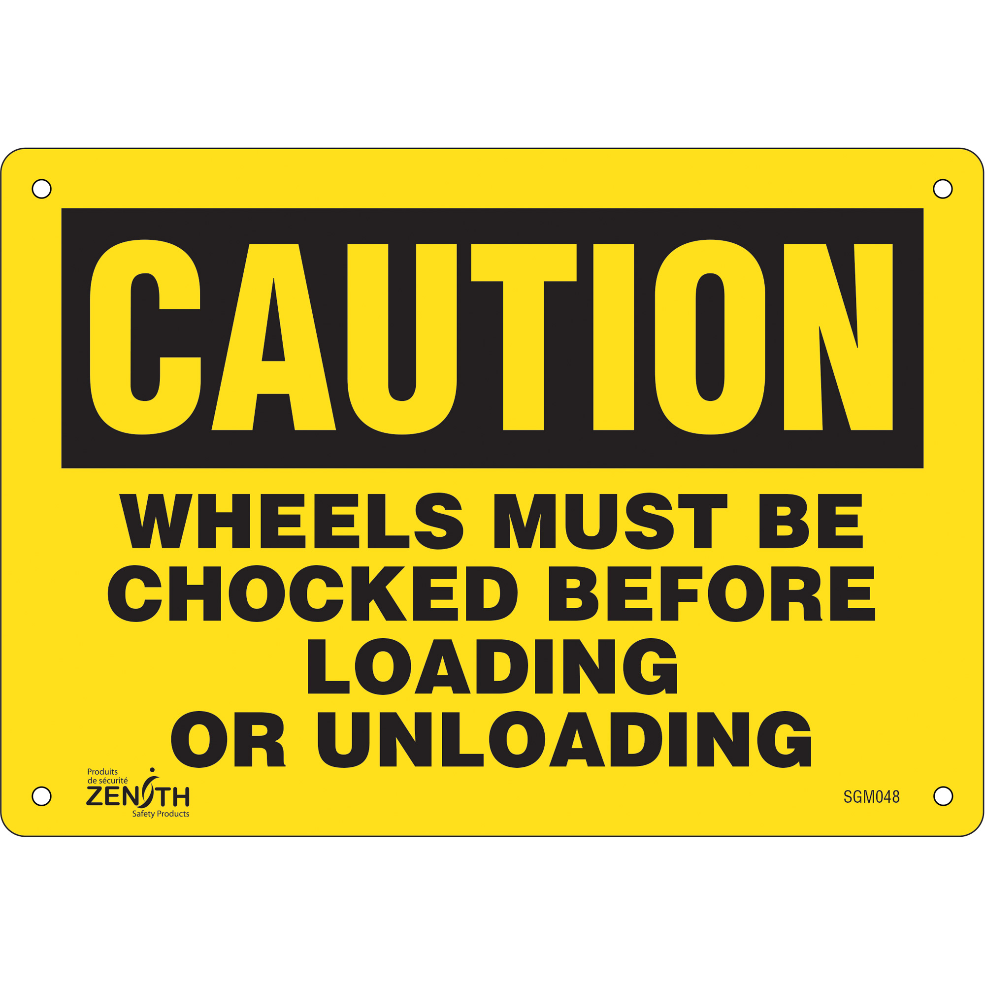 Enseigne «Wheels Must Be Chocked», 7" x 10", Aluminium, Anglais