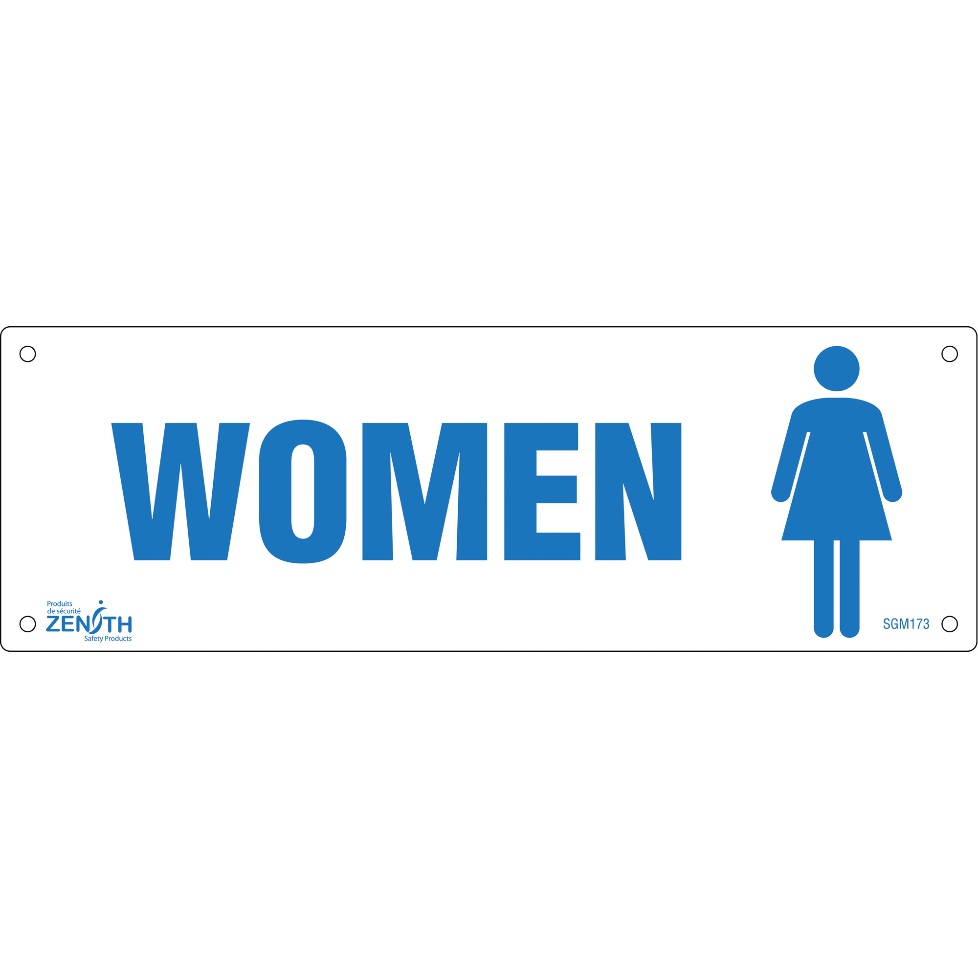 Enseigne «Women», 4" x 12", Plastique, Anglais avec pictogramme