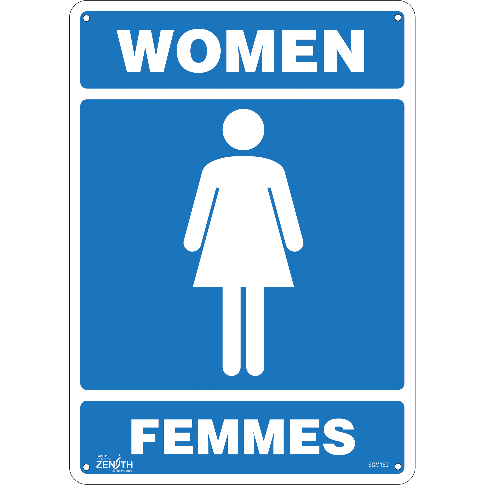 Enseigne «Women - Femmes», 14" x 10", Plastique, Bilingue avec pictogramme