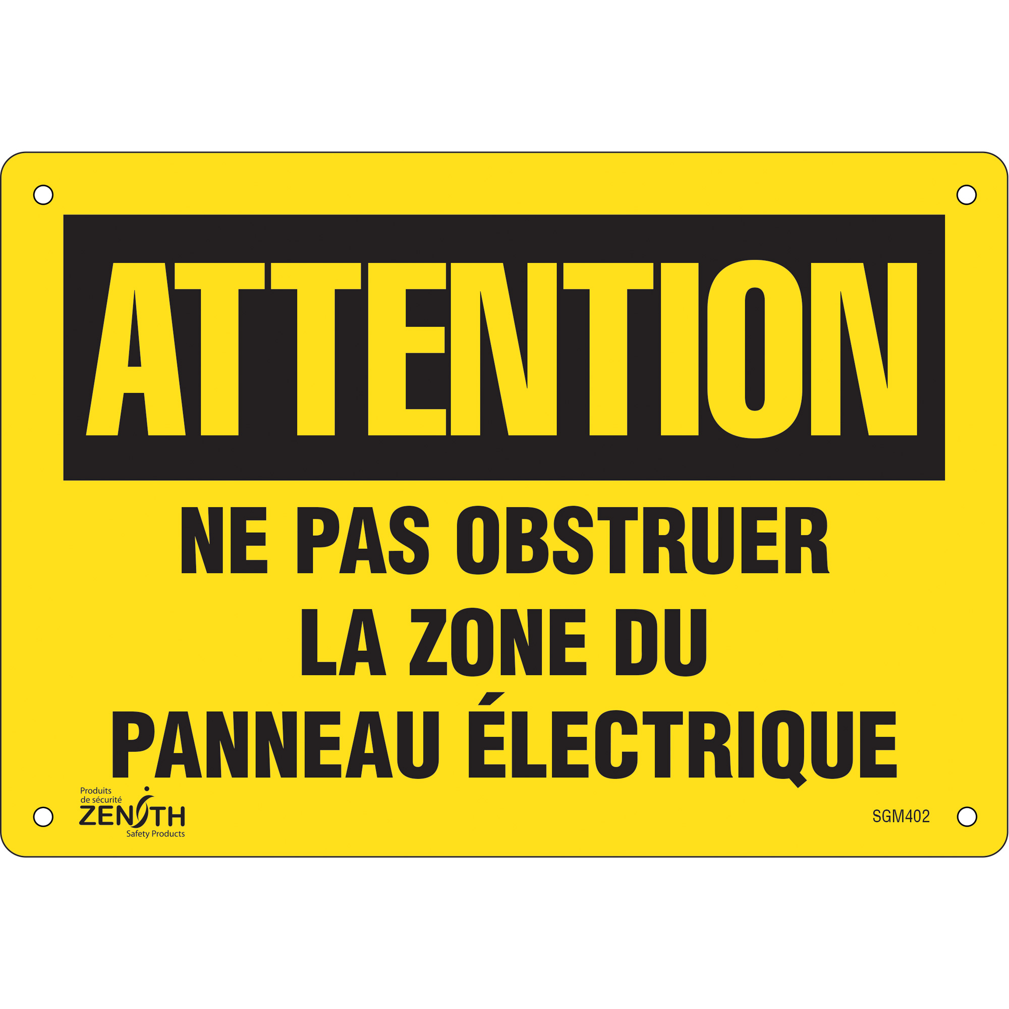 Enseigne «Zone du Panneau Électrique», 7" x 10", Plastique, Français