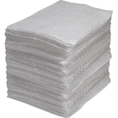 Feuilles absorbantes en fibres fines de calibre industriel, Huile seulement, 15" x 17", 40 gal. d'absorption
