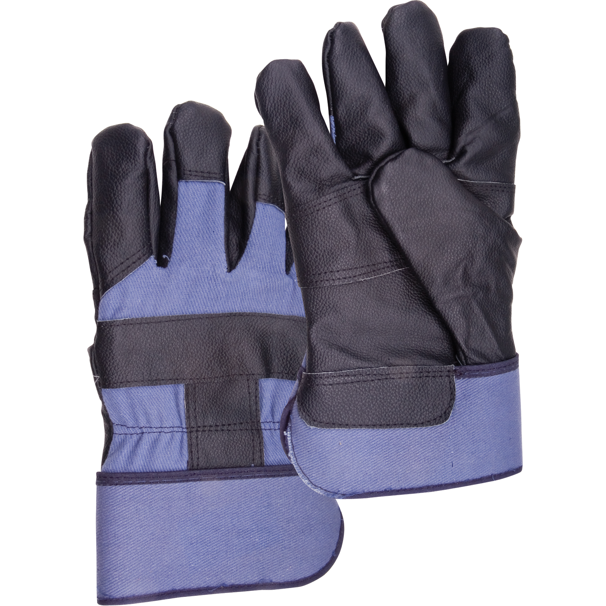 Gant pour le travail doublés pour l'hiver bleus, Grand, Paume en Cuir fleur de meuble, Doublure en Molleton de coton