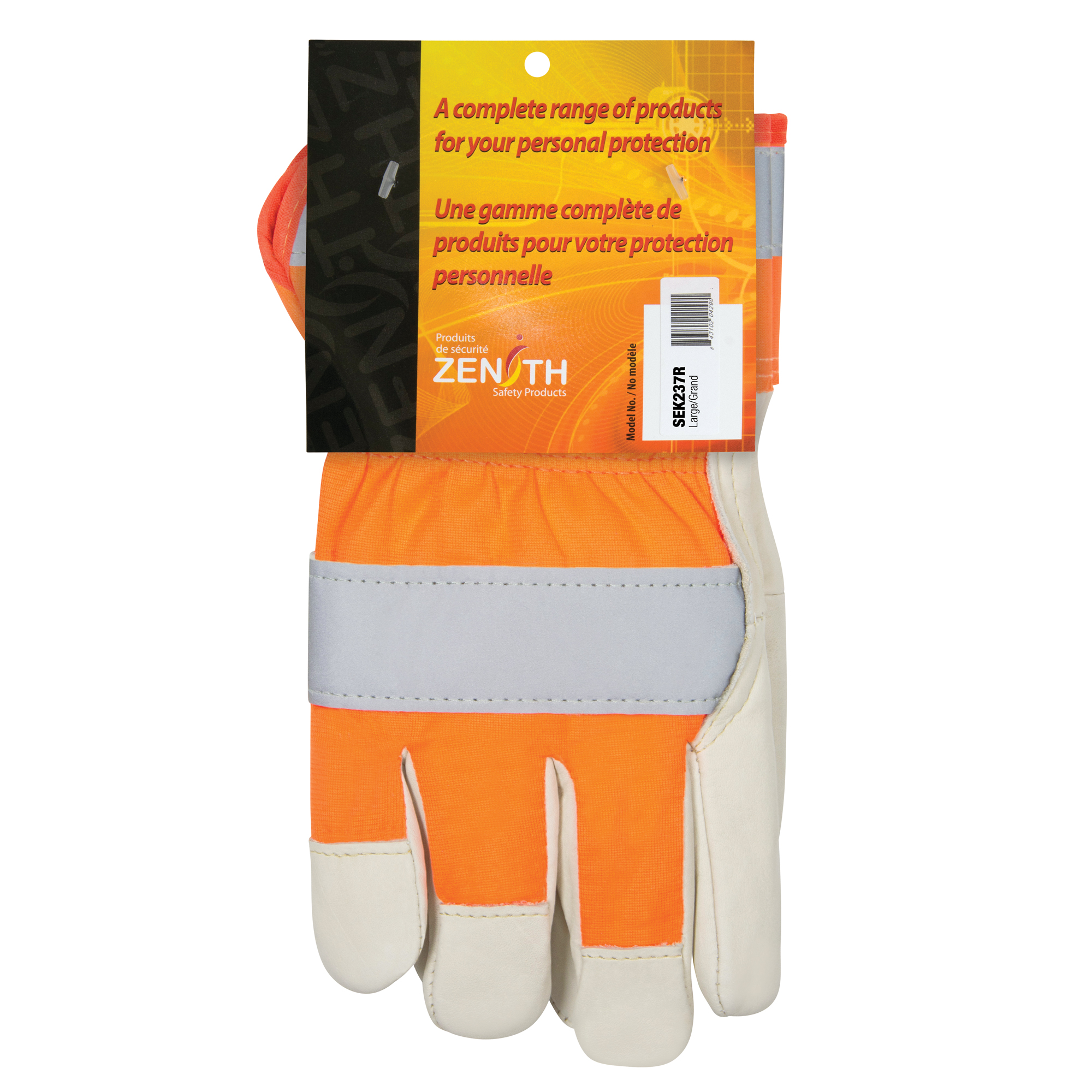 Gants d'ajusteur à chaleur supérieure orange haute visibilité, Grand, Paume en Cuir fleur de vache, Doublure en ThinsulateMC