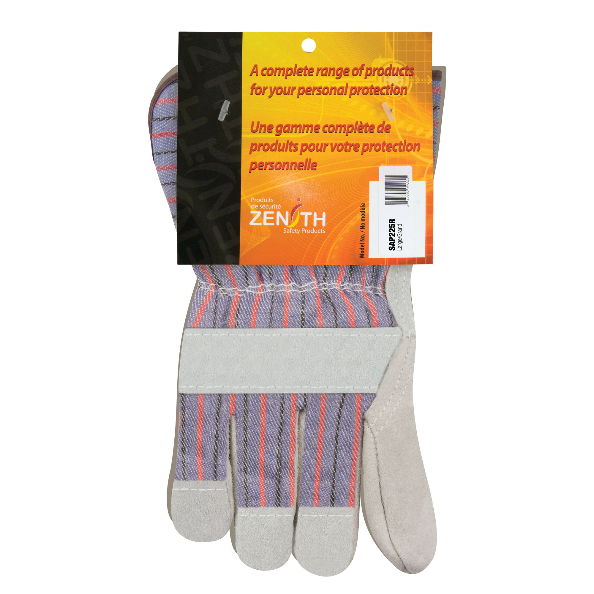 Gants d'ajusteur à paume renforcée de première qualité, Grand, Paume en Cuir de vache refendu, Doublure en Coton