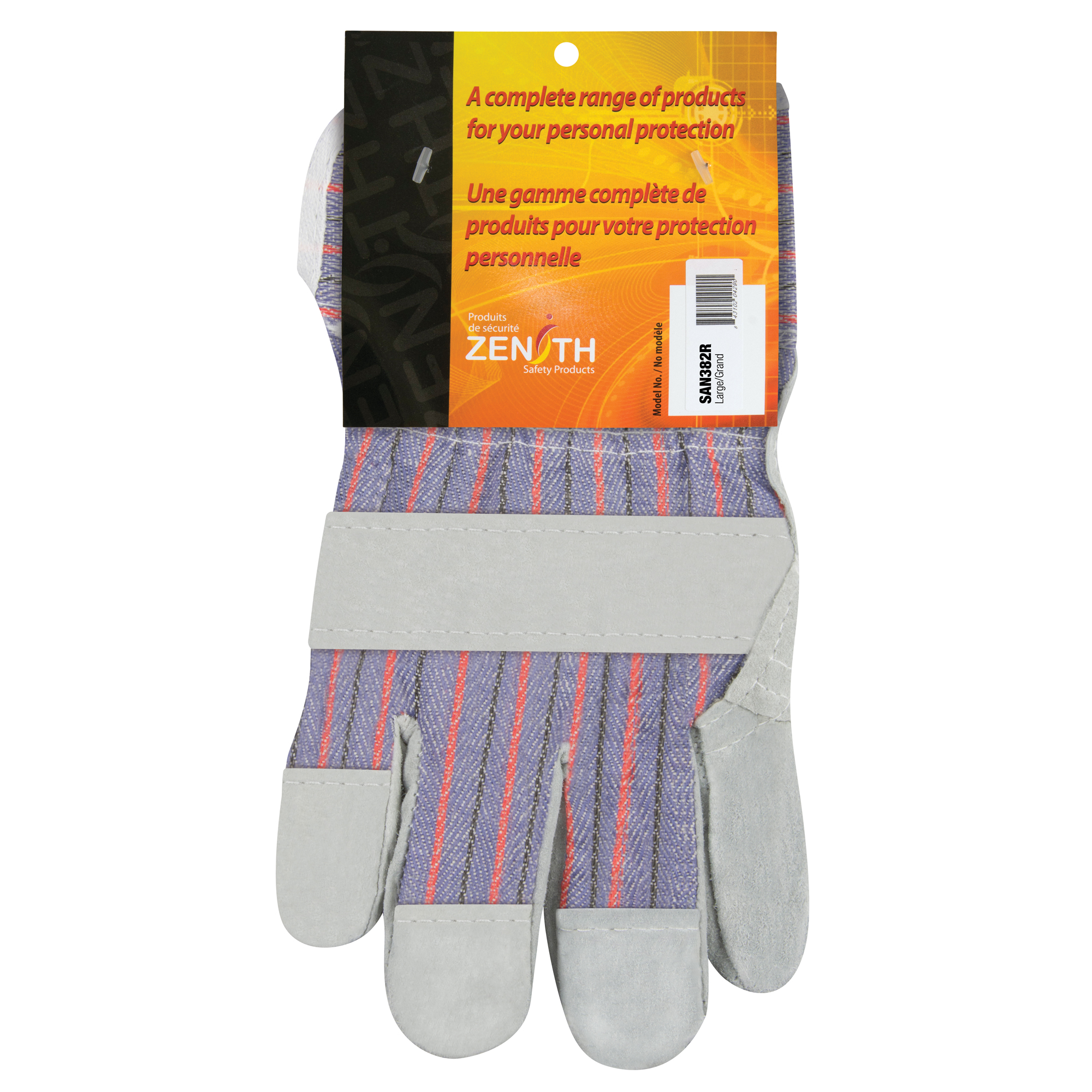 Gants d'ajusteur à paume renforcée d'usage standard, Grand, Paume en Cuir de vache refendu, Doublure en Coton