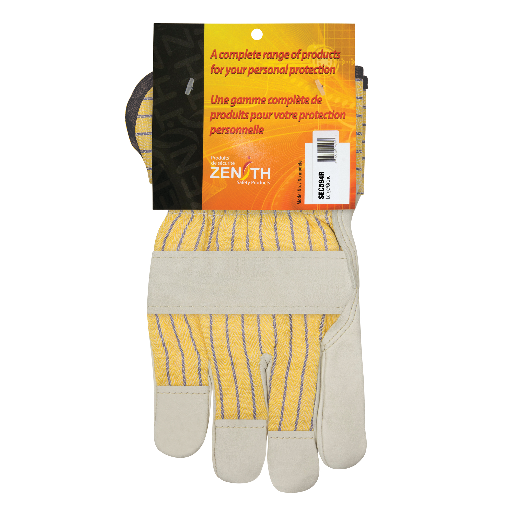 Gants d'ajusteur à paume renforcée, Grand, Paume en Cuir fleur de vache, Doublure en Coton