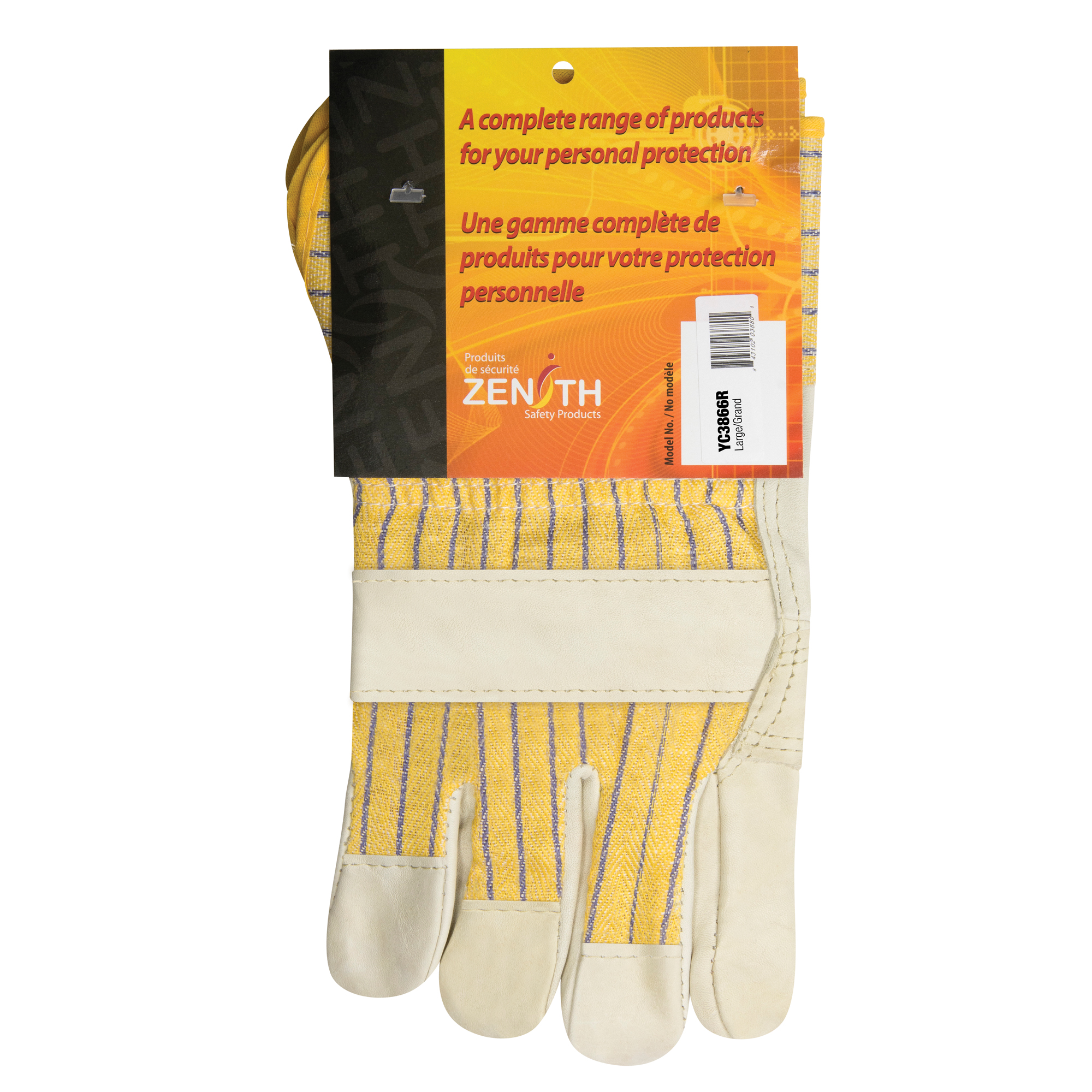 Gants d'ajusteur à paume renforcée, Grand, Paume en Cuir fleur de vache, Doublure en Coton