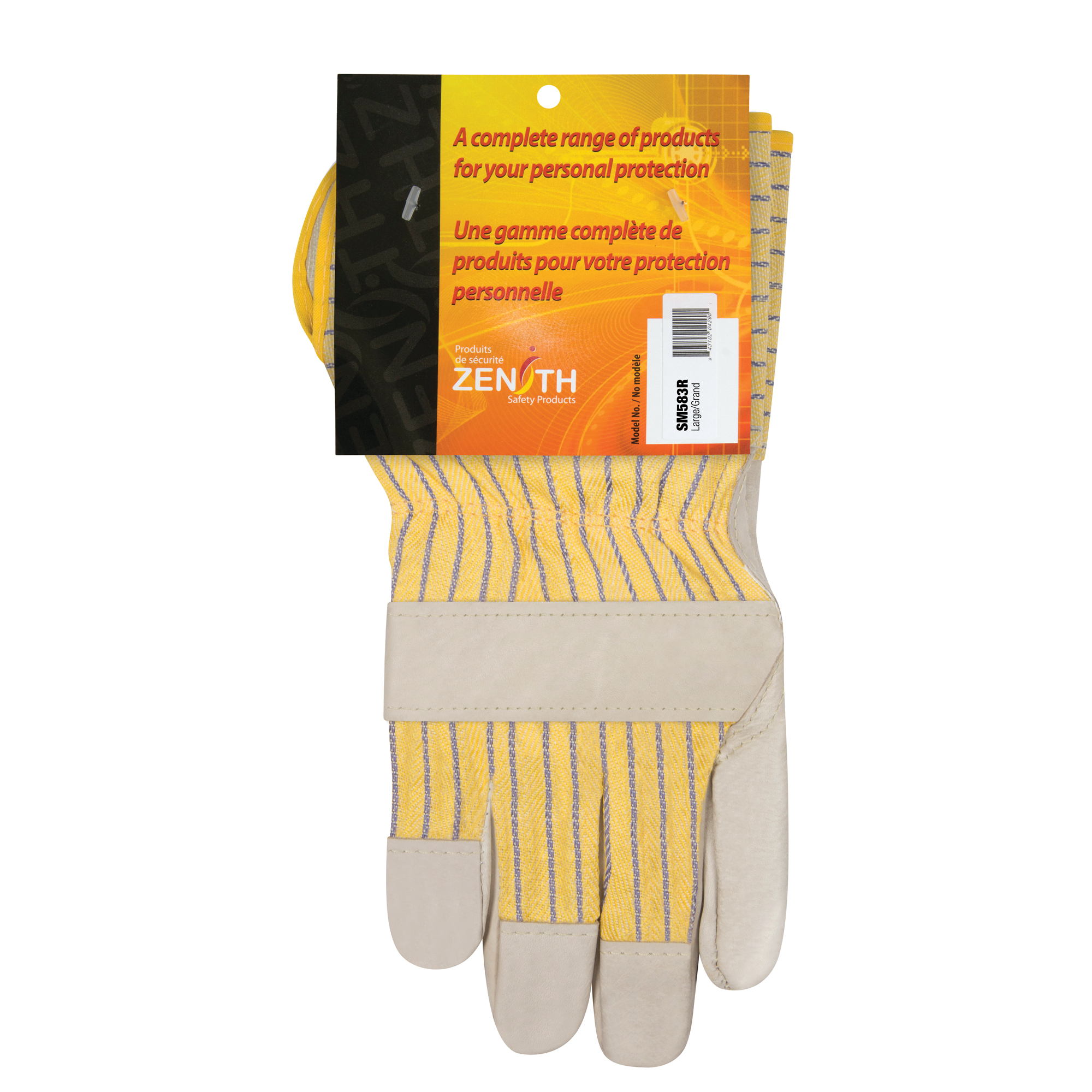 Gants d'ajusteur à paume sèche d'usage standard, Grand, Paume en Cuir fleur de vache, Doublure en Coton
