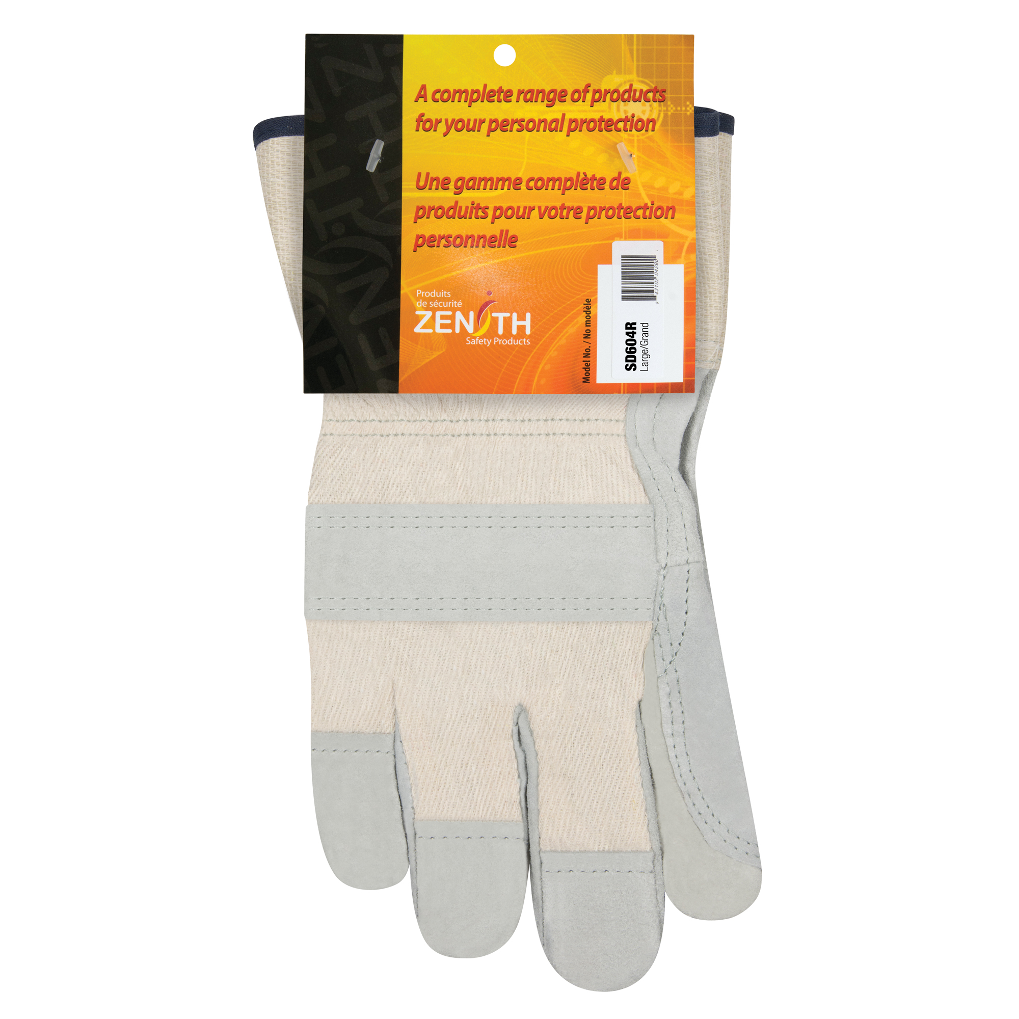 Gants d'ajusteur avec paume double, Grand, Paume en Cuir de vache refendu, Doublure en Coton