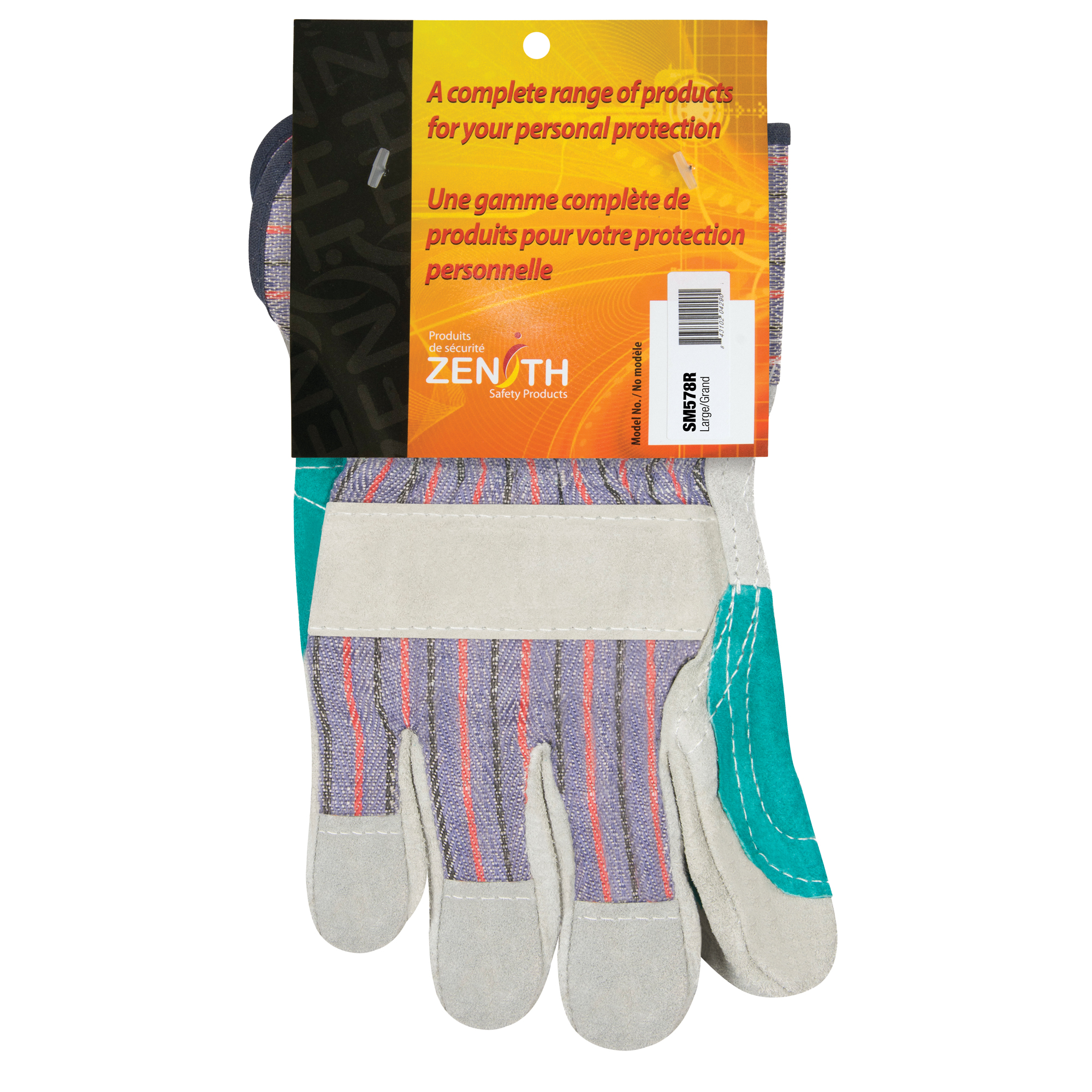 Gants d'ajusteur avec paume double, Grand, Paume en Cuir de vache refendu, Doublure en Coton