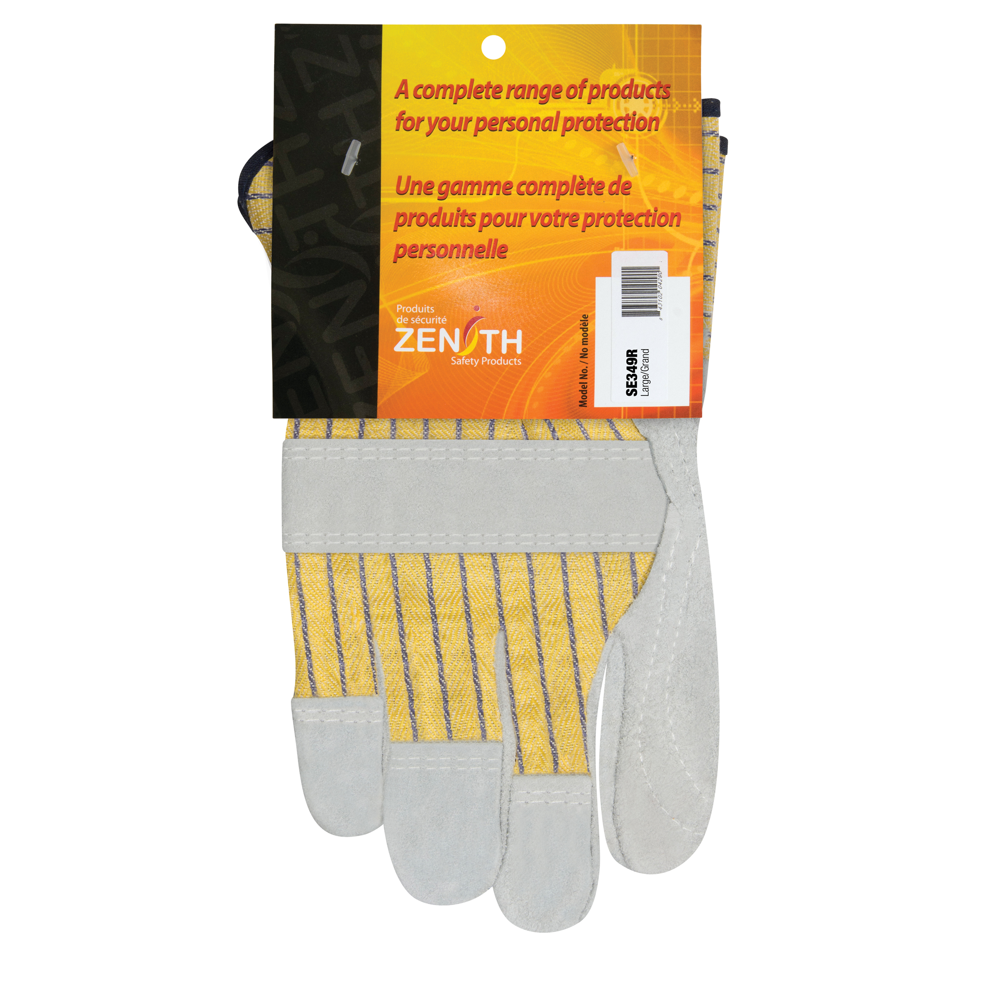Gants d'ajusteur avec paume double supérieure, Grand, Paume en Cuir de vache refendu, Doublure en Coton