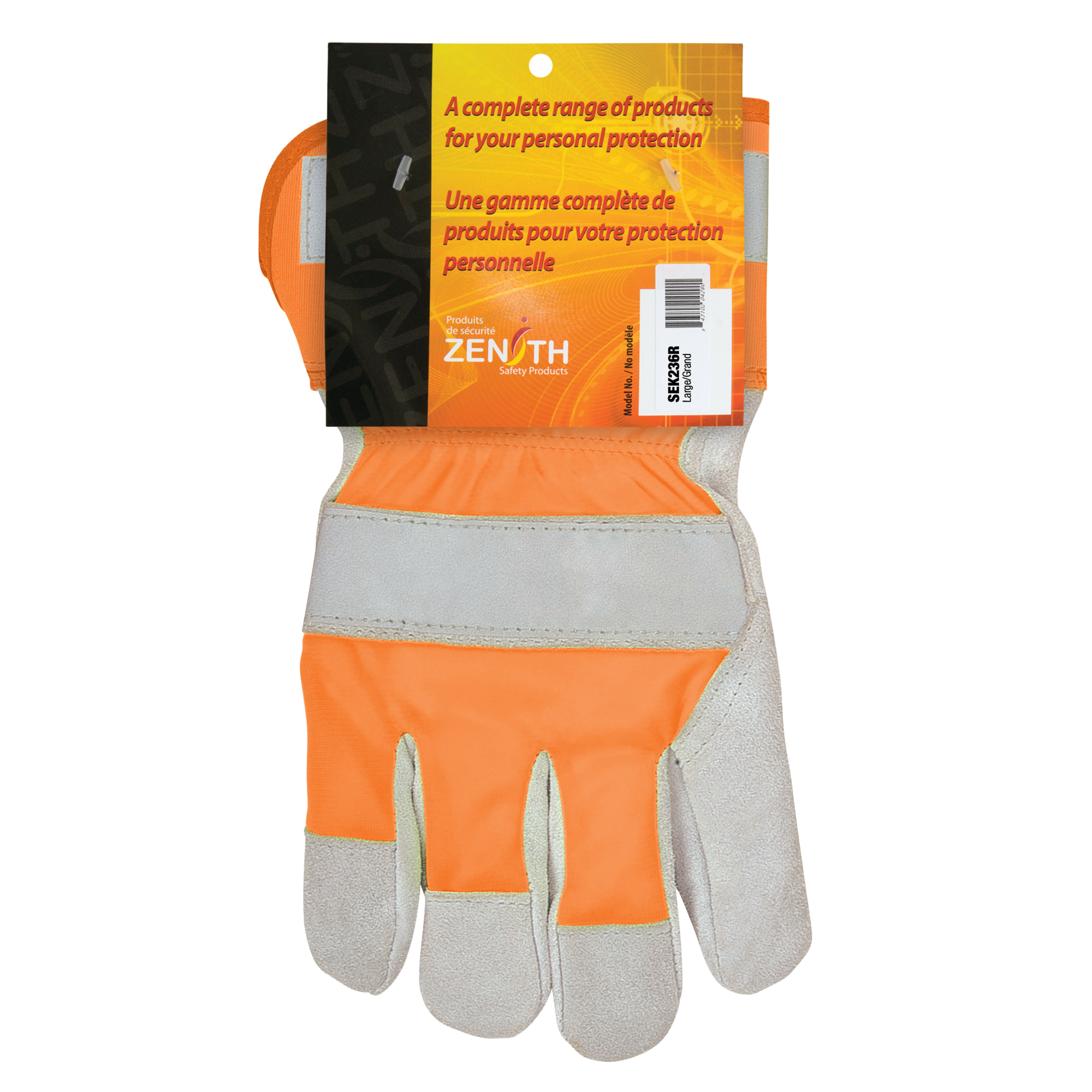Gants d'ajusteur haute visibilité de première qualité, Grand, Paume en Cuir de vache refendu, Doublure en Coton