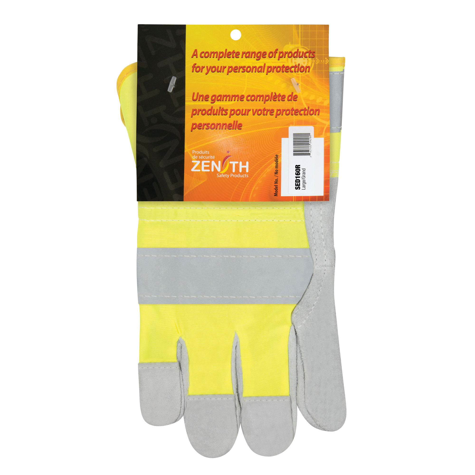 Gants d'ajusteur haute visibilité, Grand, Paume en Cuir de vache refendu, Doublure en Coton