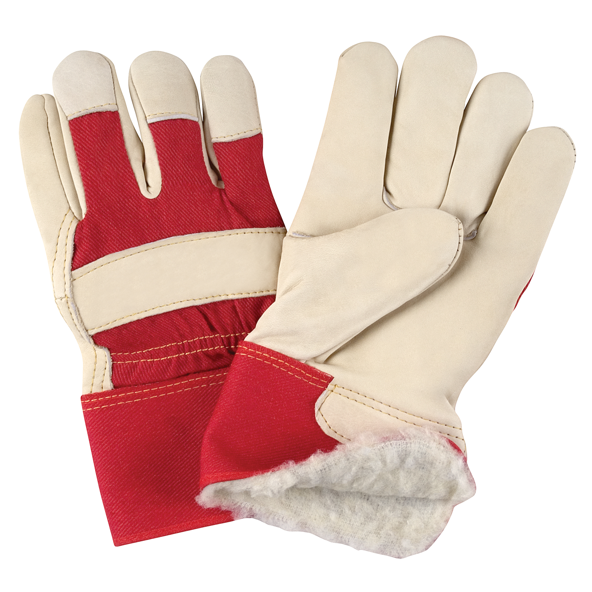 Gants d'ajusteur rouge & blanc doublés pour l'hiver de première qualité, Grand, Paume en Cuir fleur de vache, Doublure en Boa