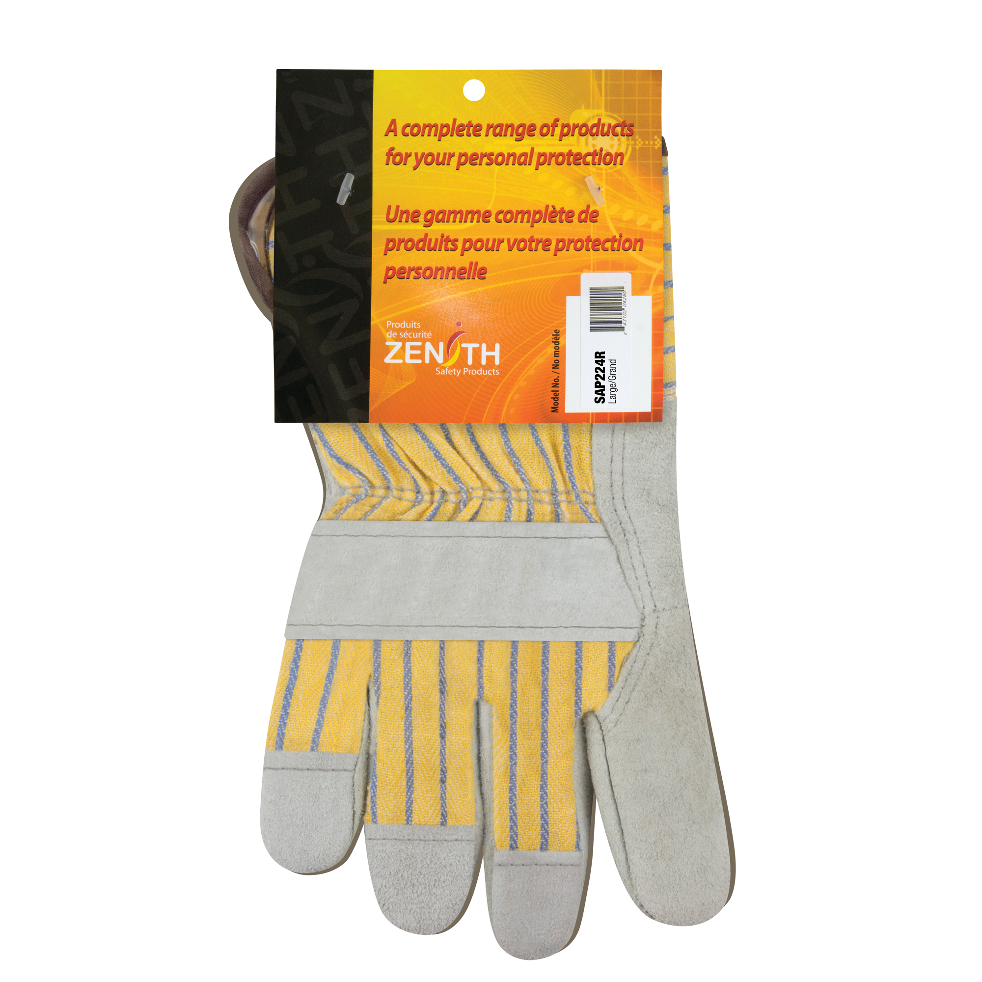 Gants d'ajusteur rugueux de première qualité, Grand, Paume en Cuir de vache refendu, Doublure en Coton