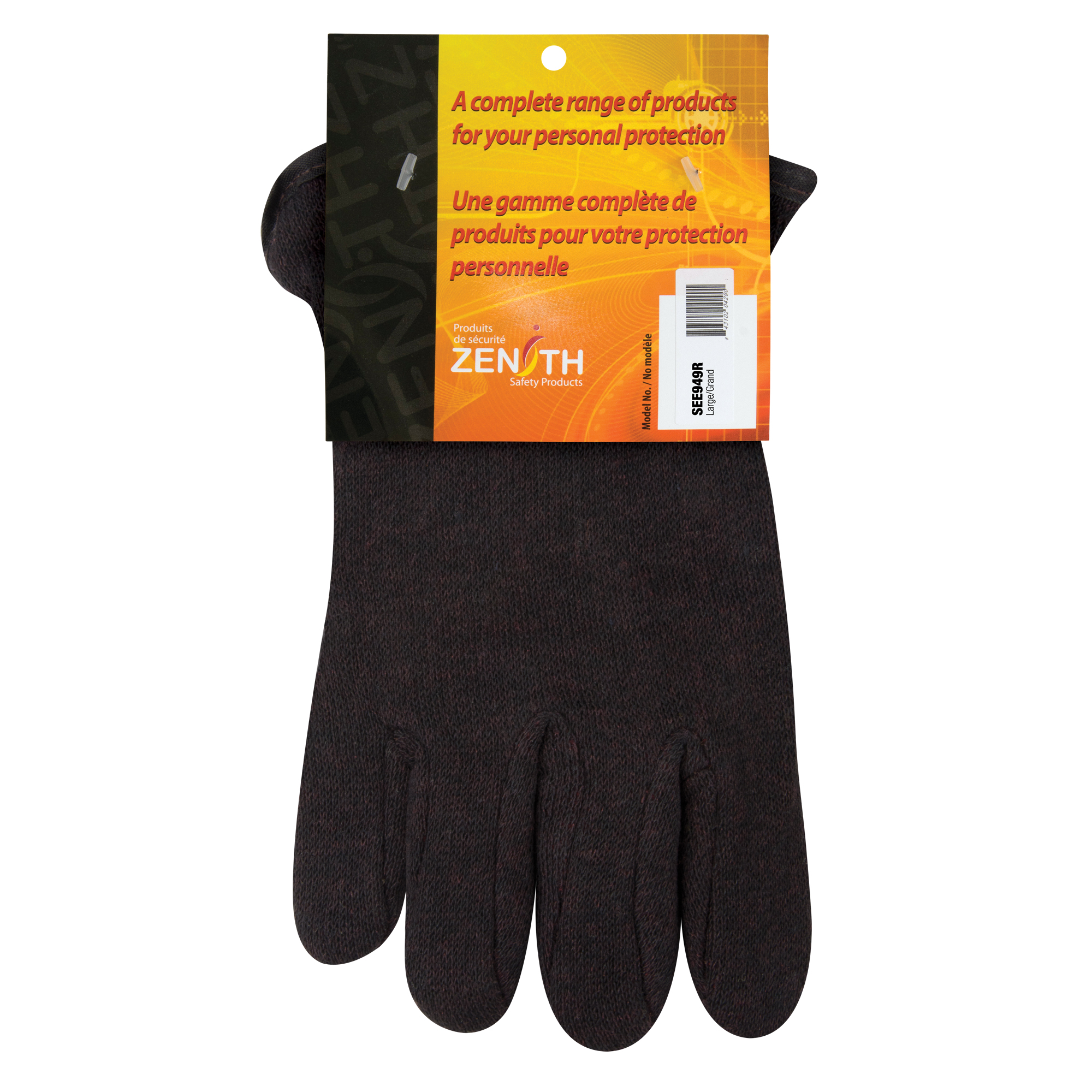 Gants de jersey, Grand, Brun, Molleton rouge, À enfiler