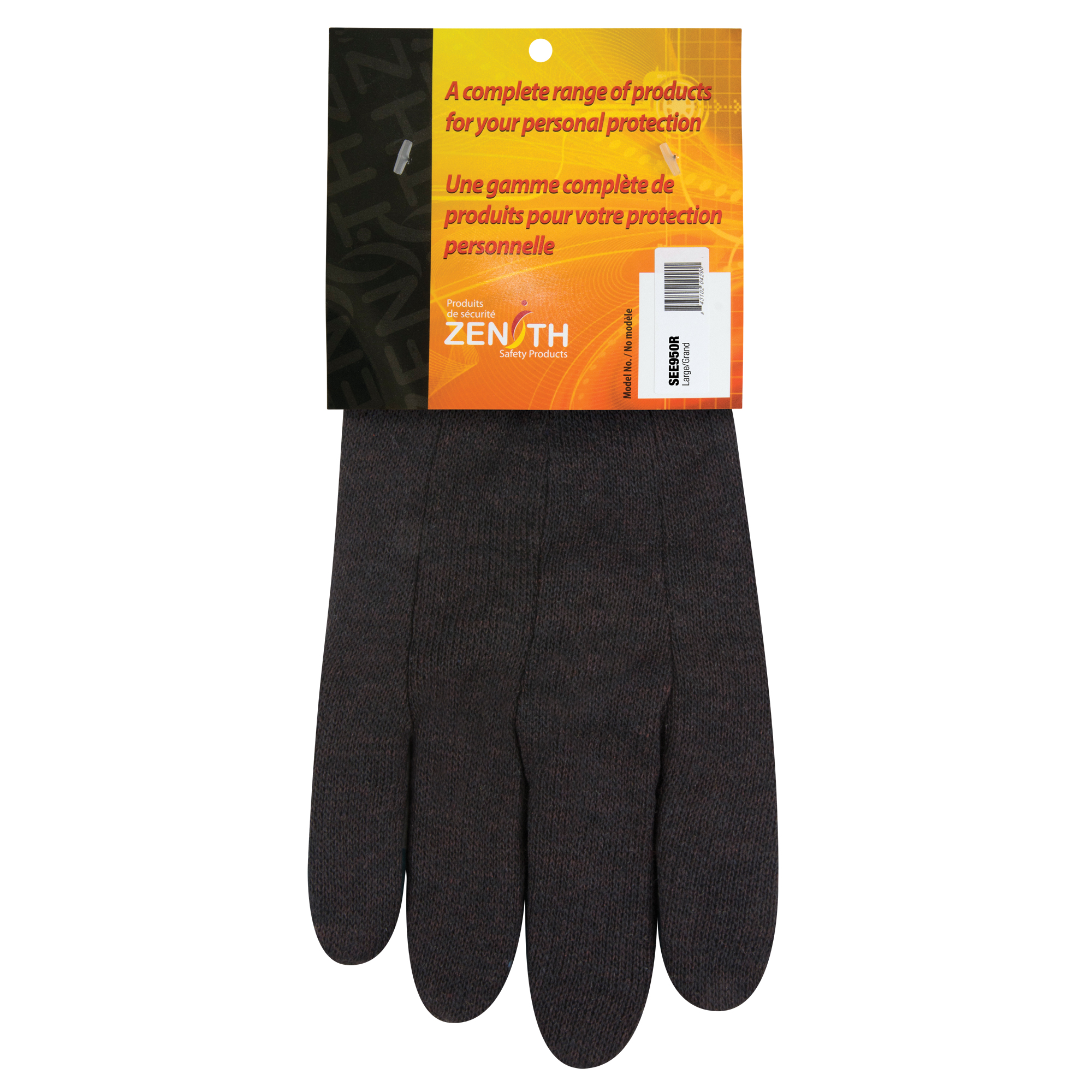 Gants de jersey, Grand, Brun, Non doublé, Poignet en tricot