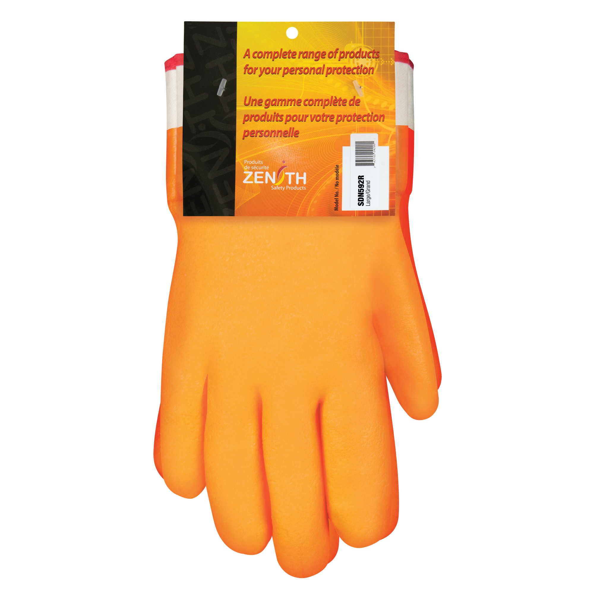 Gants doublés pour l'hiver résistants aux produits chimiques, Taille 9, 10" lo, PVC, Doublure en Molleton de mousse, Poids lourd