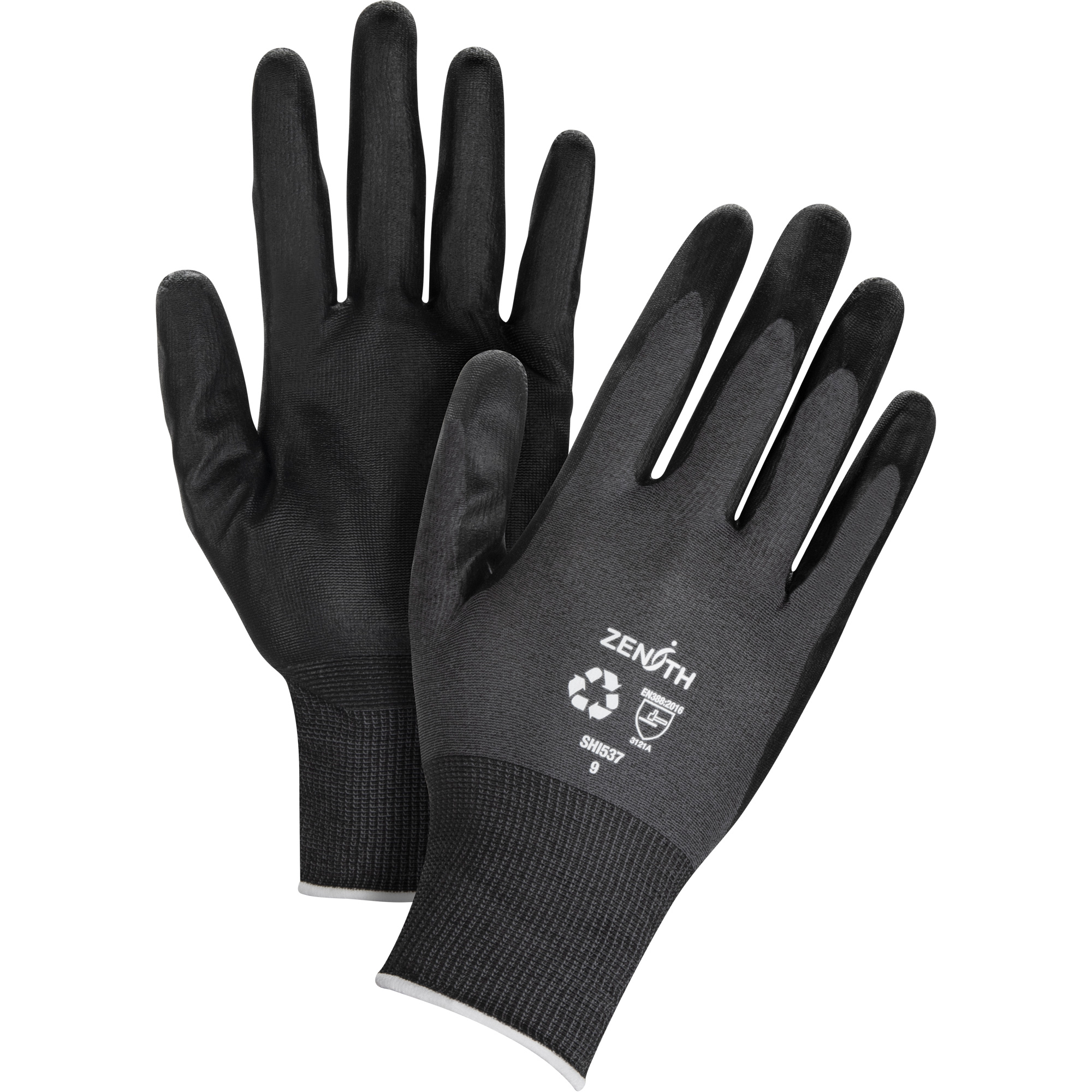 Gants écologiques enduits et perméables à l'air, 9, Rêvetement Mousse de nitrile, Calibre 21, Enveloppe en Nylon/rPET
