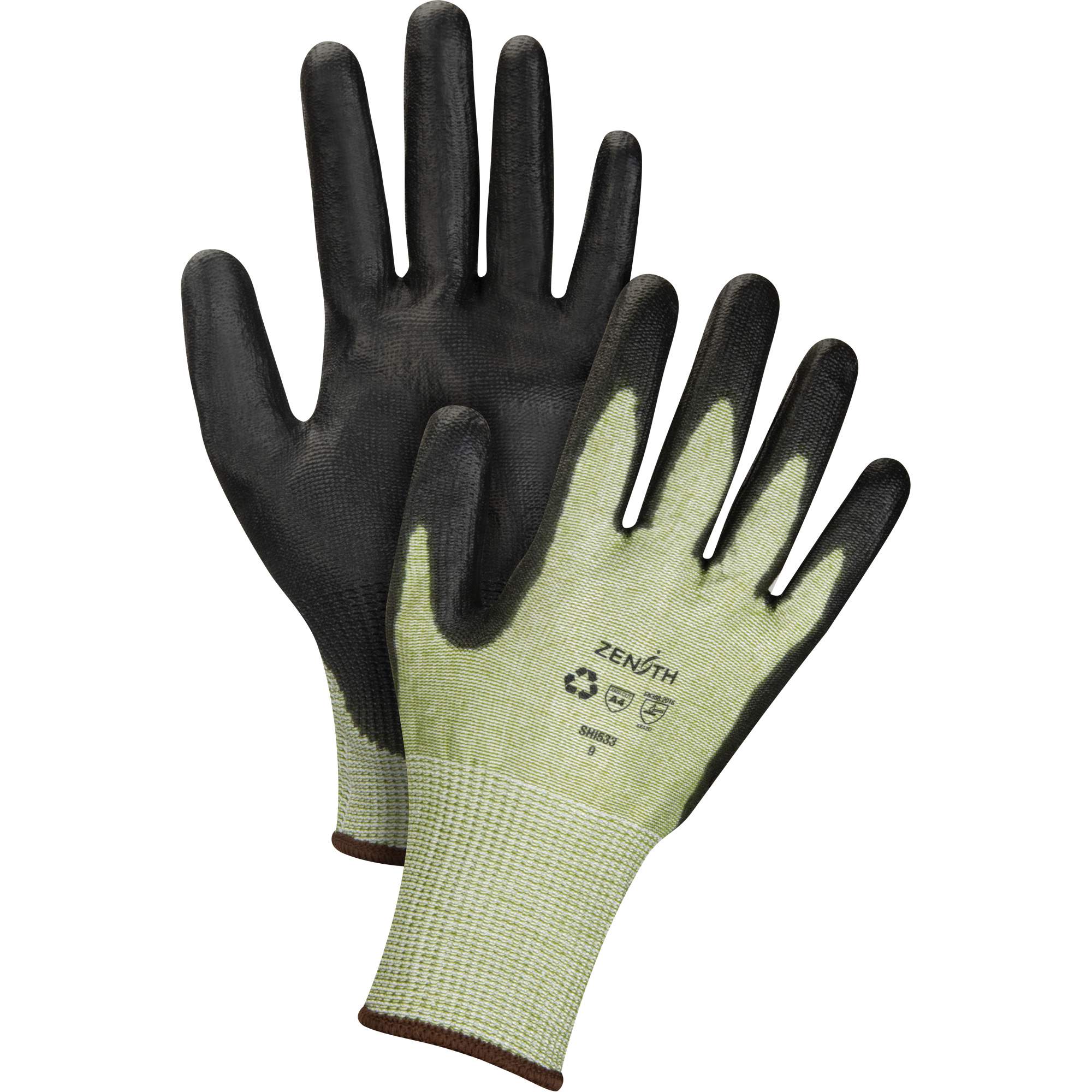 Gants élastiques écologiques sans coutures résistants à la coupe, Taille 8, Calibre 13, Revêtement Polyuréthane, Enveloppe en PEHP/rPET, ASTM ANSI niveau A4