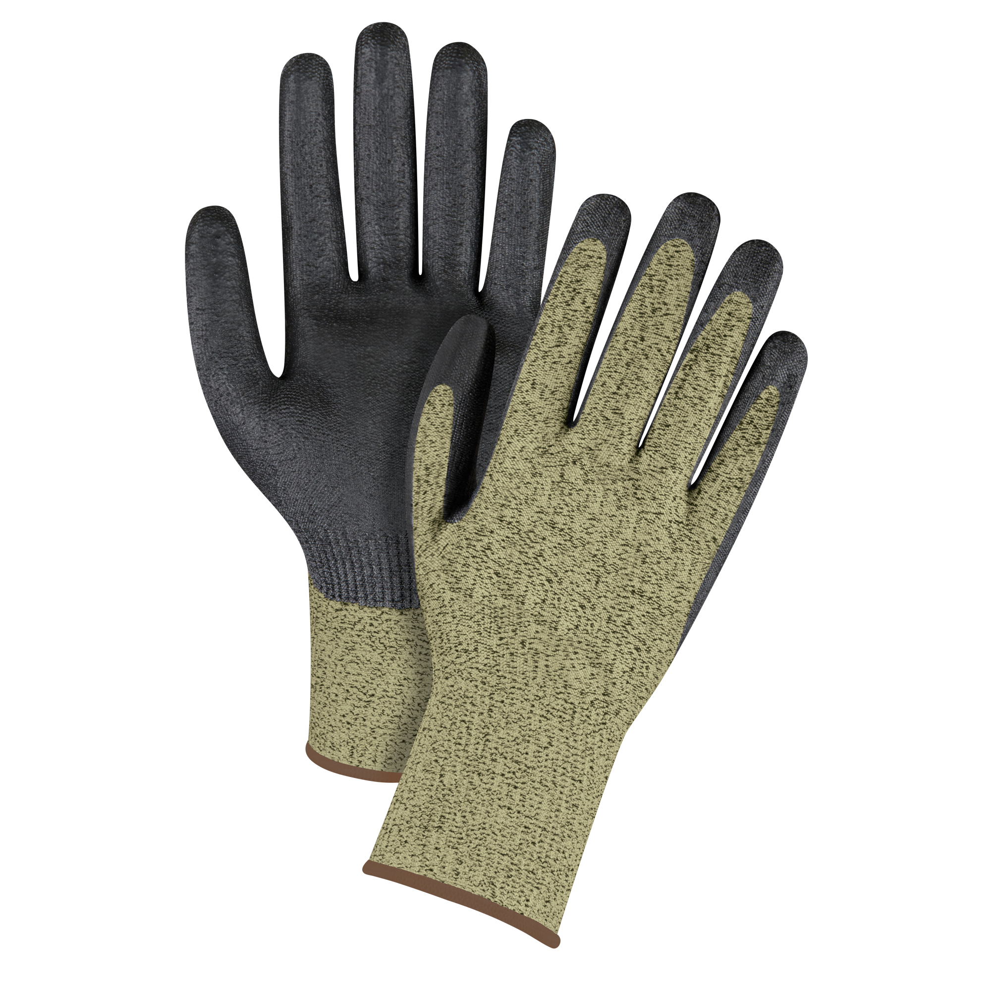Gants élastiques sans coutures résistants à la coupe noir & jaune, Taille Grand/9, Calibre 13, Revêtement Mousse de nitrile, Enveloppe en Aramide, ASTM ANSI niveau A6
