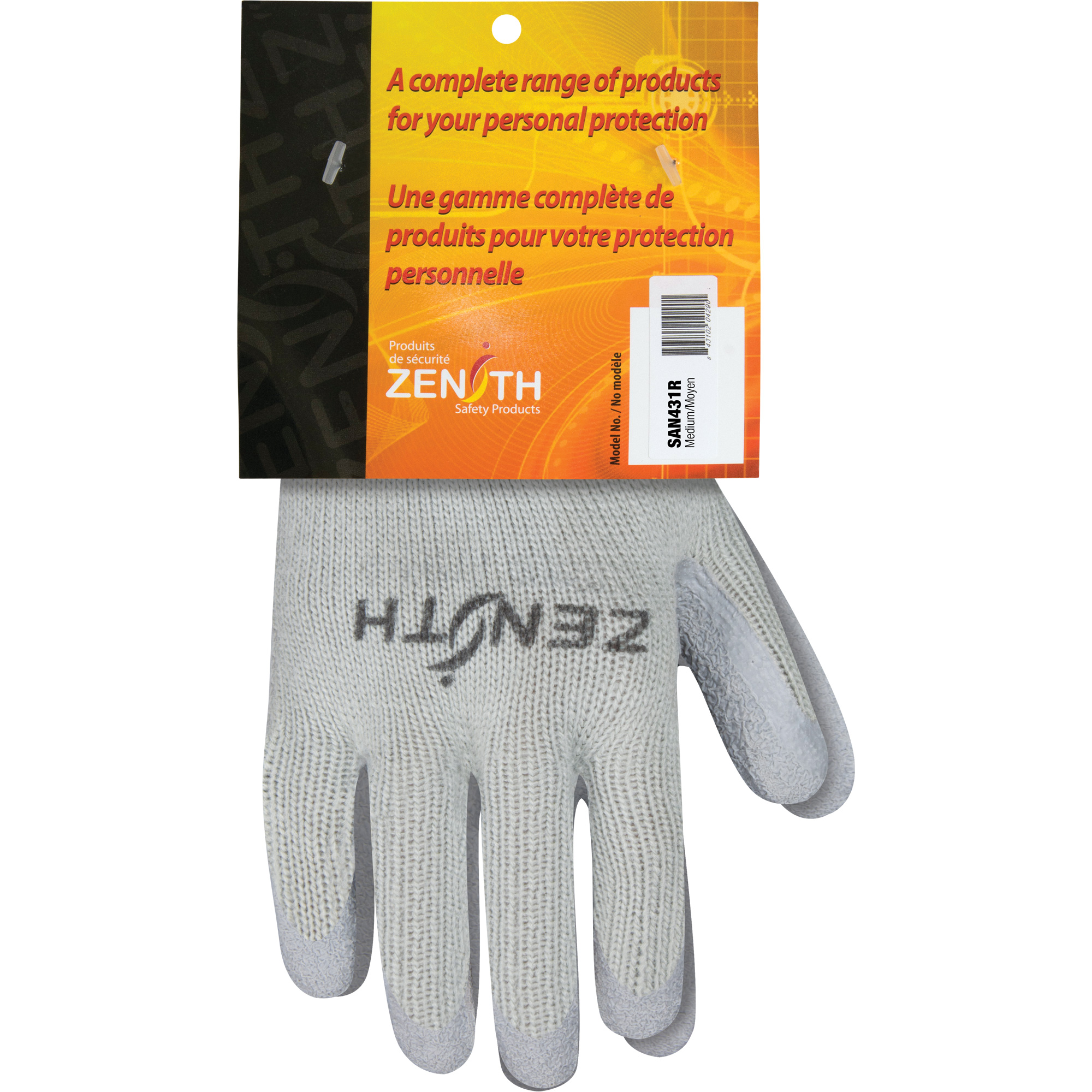 Gants enduits à doublure confortable en caoutchouc naturel, 8/Moyen, Rêvetement Latex de caoutchouc, Calibre 10, Enveloppe en Polyester/Coton