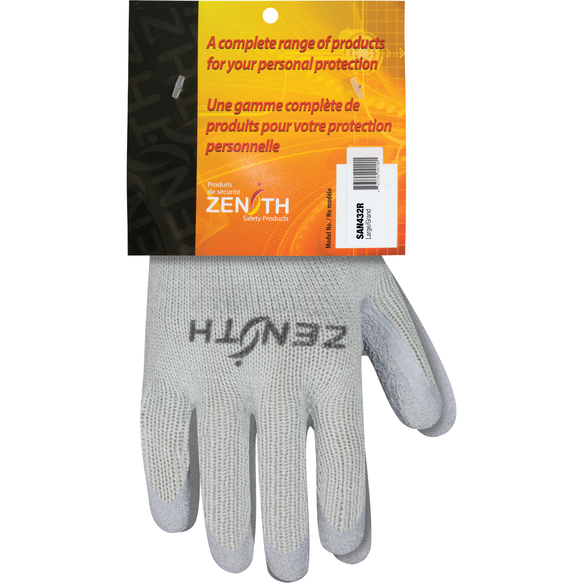 Gants enduits à doublure confortable en caoutchouc naturel, 9/Grand, Rêvetement Latex de caoutchouc, Calibre 10, Enveloppe en Polyester/Coton