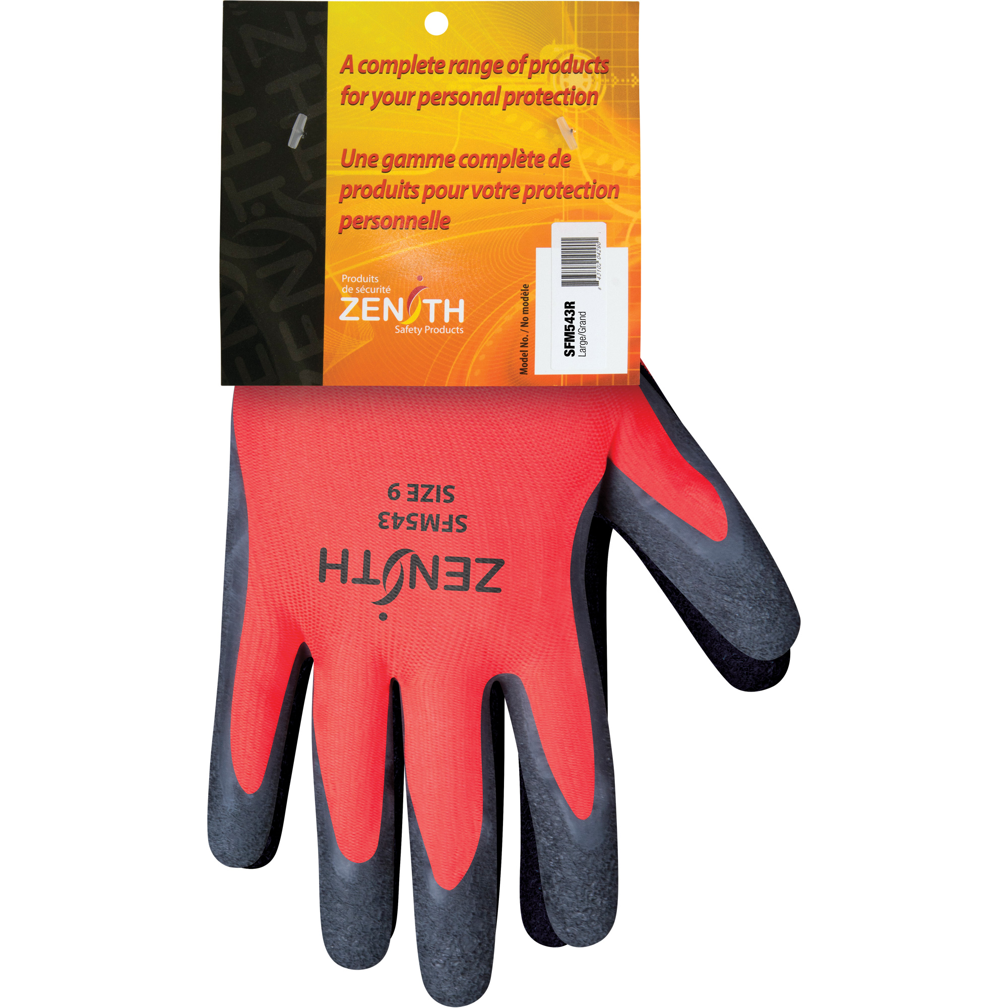 Gants enduits de latex de caoutchouc naturel, 9, Rêvetement Latex de caoutchouc, Calibre 13, Enveloppe en Polyester