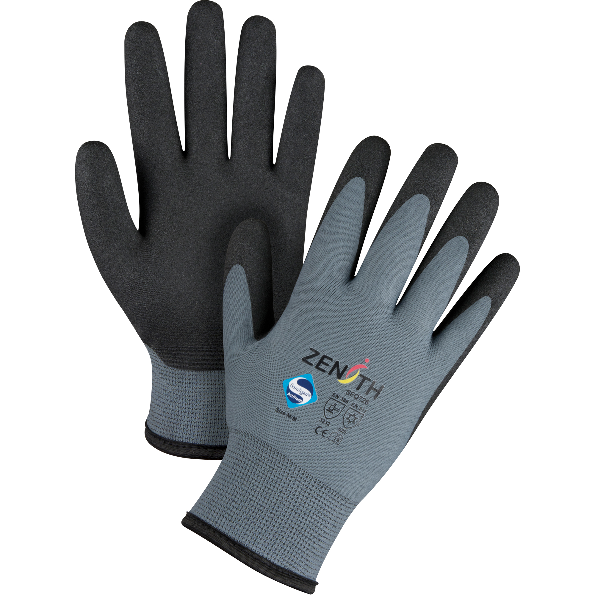 Gants enduits de première qualité ZX-30°, 8/Moyen, Rêvetement PVC, Calibre 15, Enveloppe en Nylon