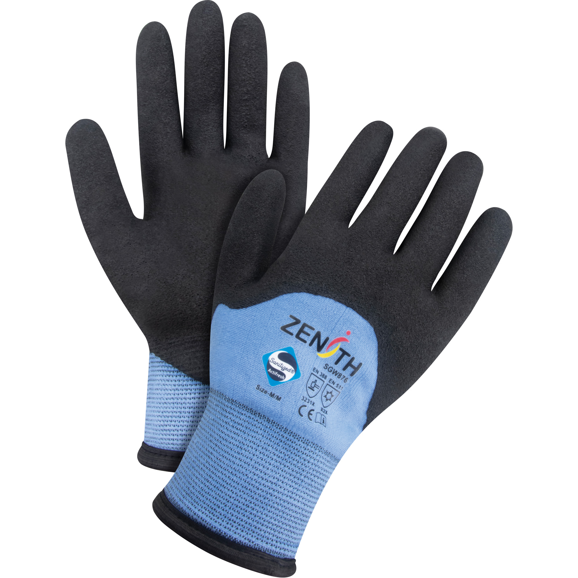 Gants enduits ZX-30° de première qualité, Moyen, Rêvetement Mousse de PVC, Calibre 15, Enveloppe en Nylon