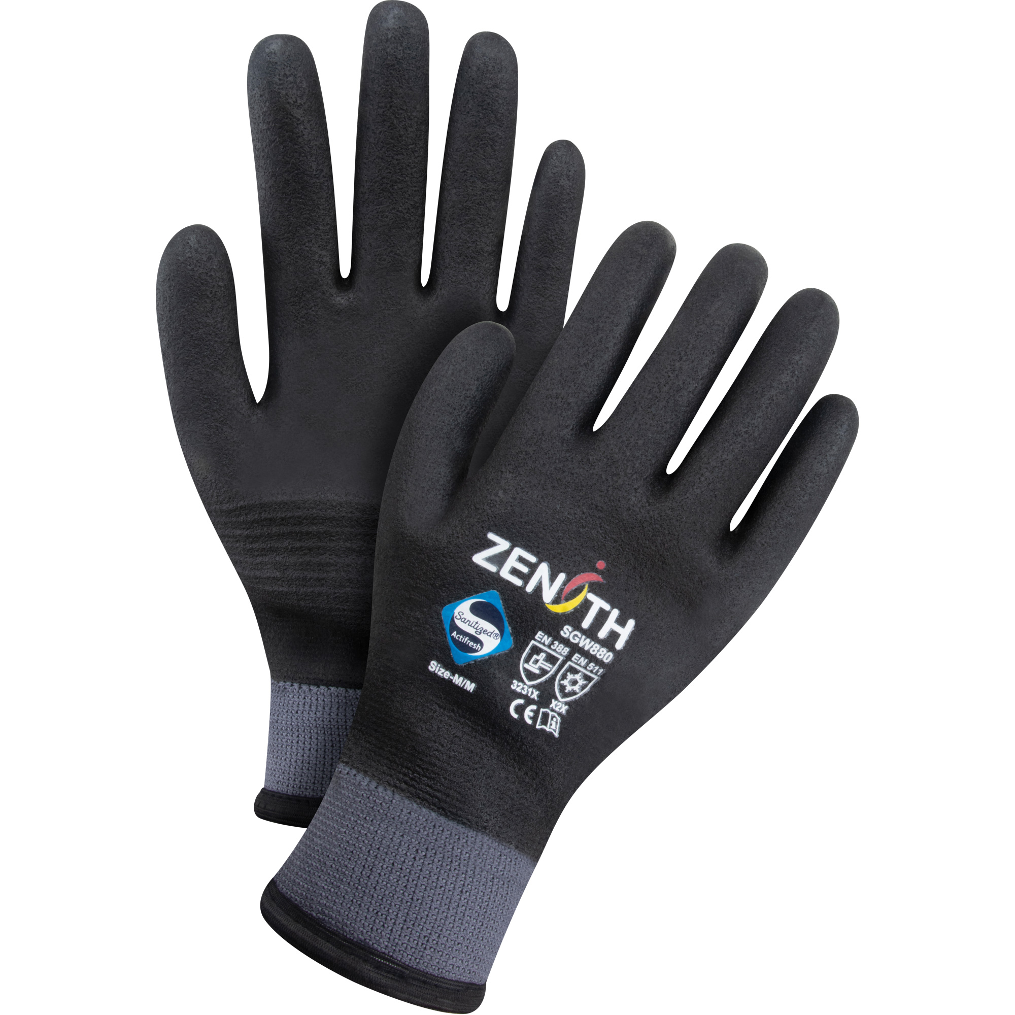 Gants enduits ZX-30° de première qualité, Moyen, Rêvetement Mousse de PVC, Calibre 15, Enveloppe en Nylon