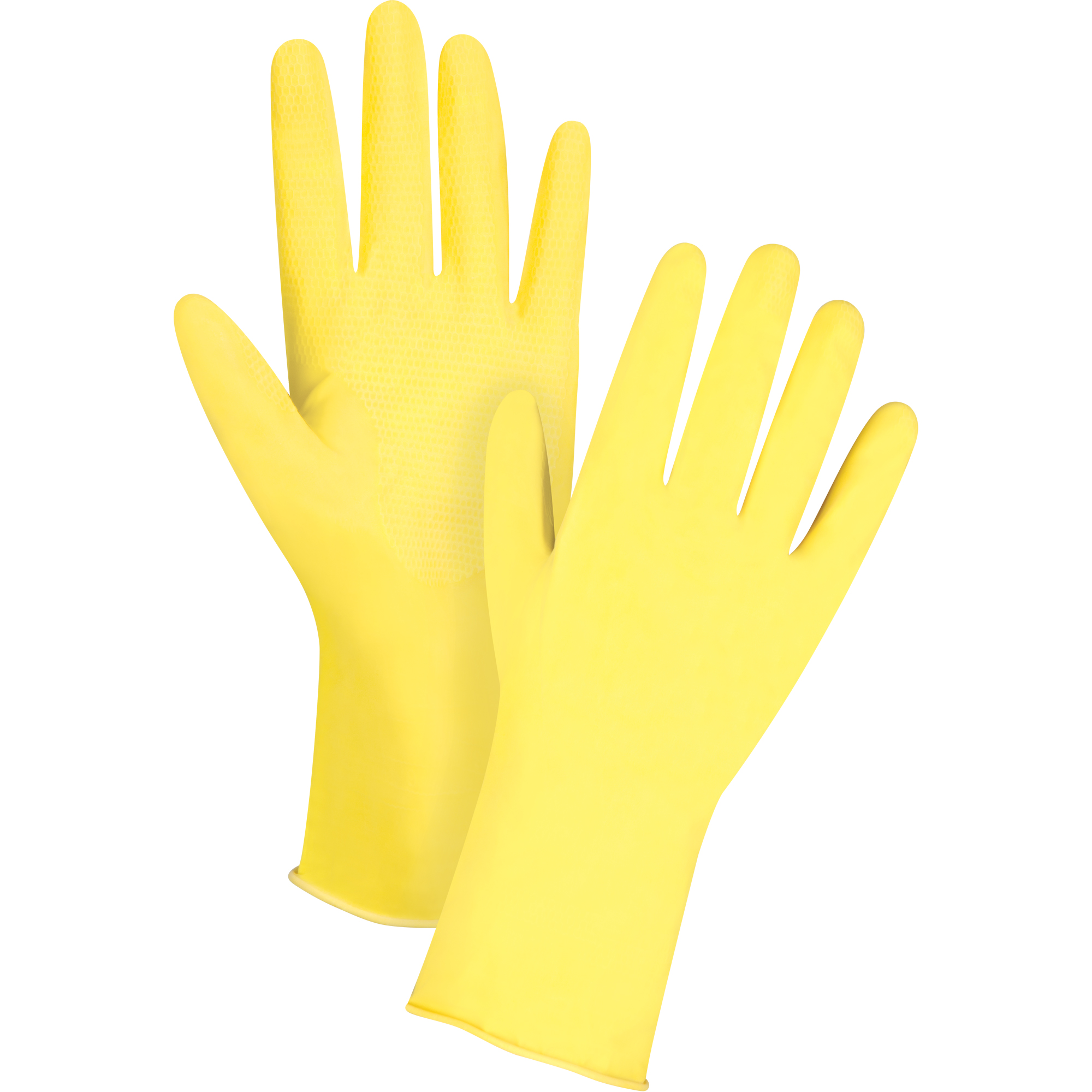 Gants jaune canari de première qualité résistants aux produits chimiques, Taille Petit/7, 12" lo, Latex de caoutchouc, Doublure en Ouatée, 15 mils