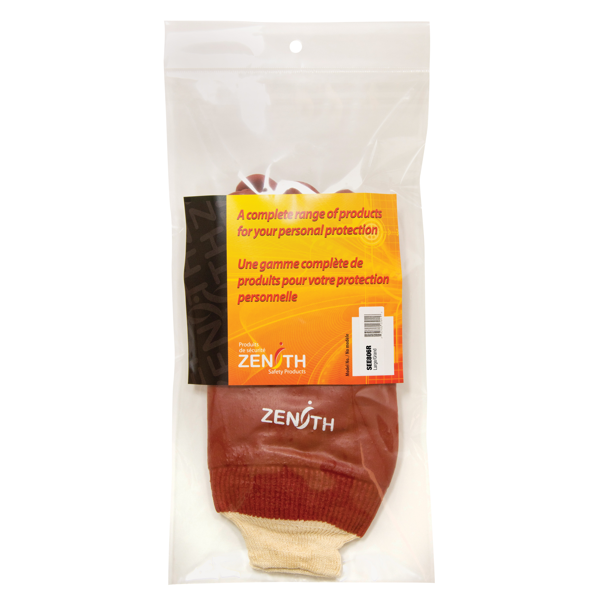 Gants rouges à fini doux résistants aux produits chimiques, Taille 9, 10" lo, PVC, Doublure en Interlock, Poids lourd