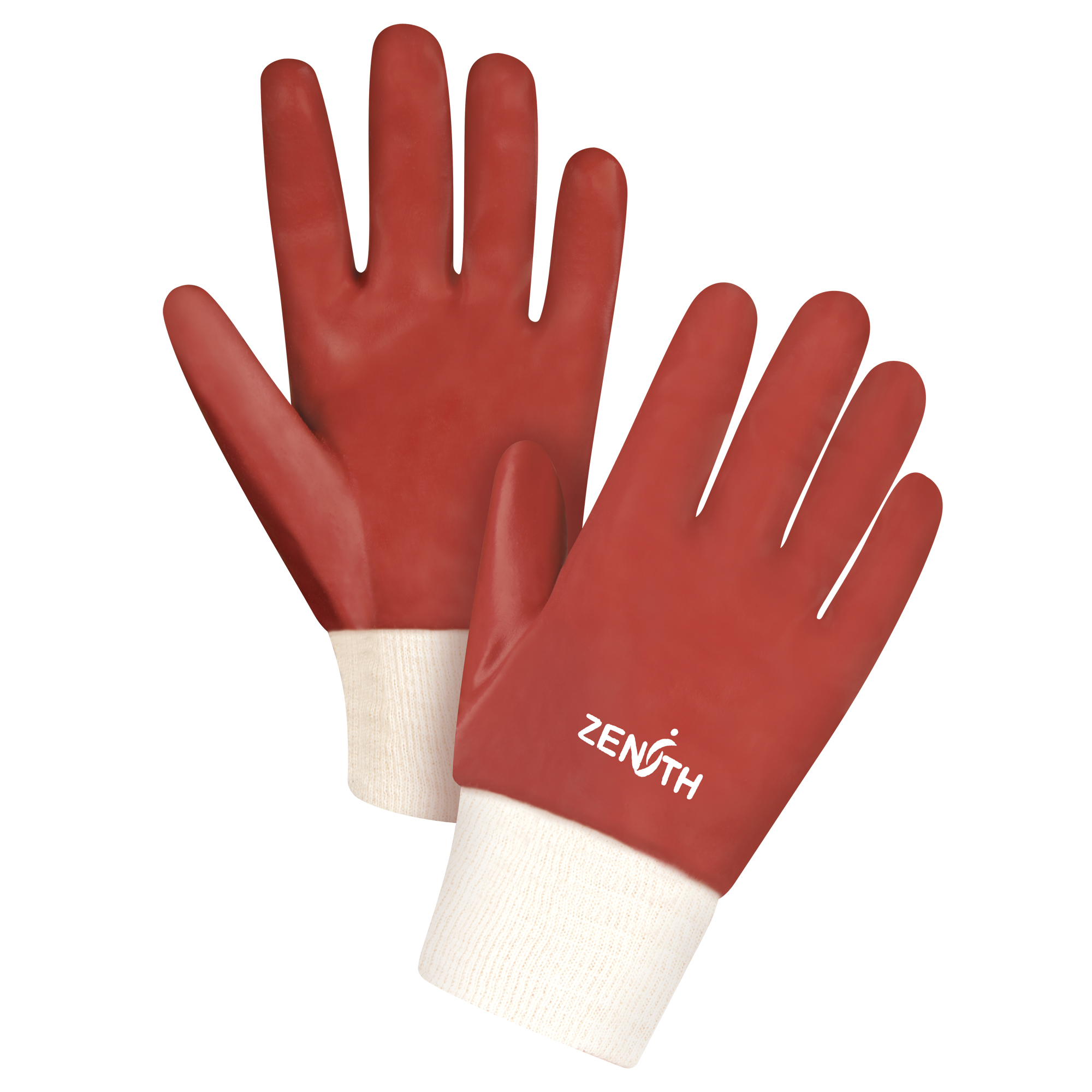 Gants rouges à fini doux résistants aux produits chimiques, Taille Grand/9, 10" lo, PVC, Doublure en Interlock, 47-mil