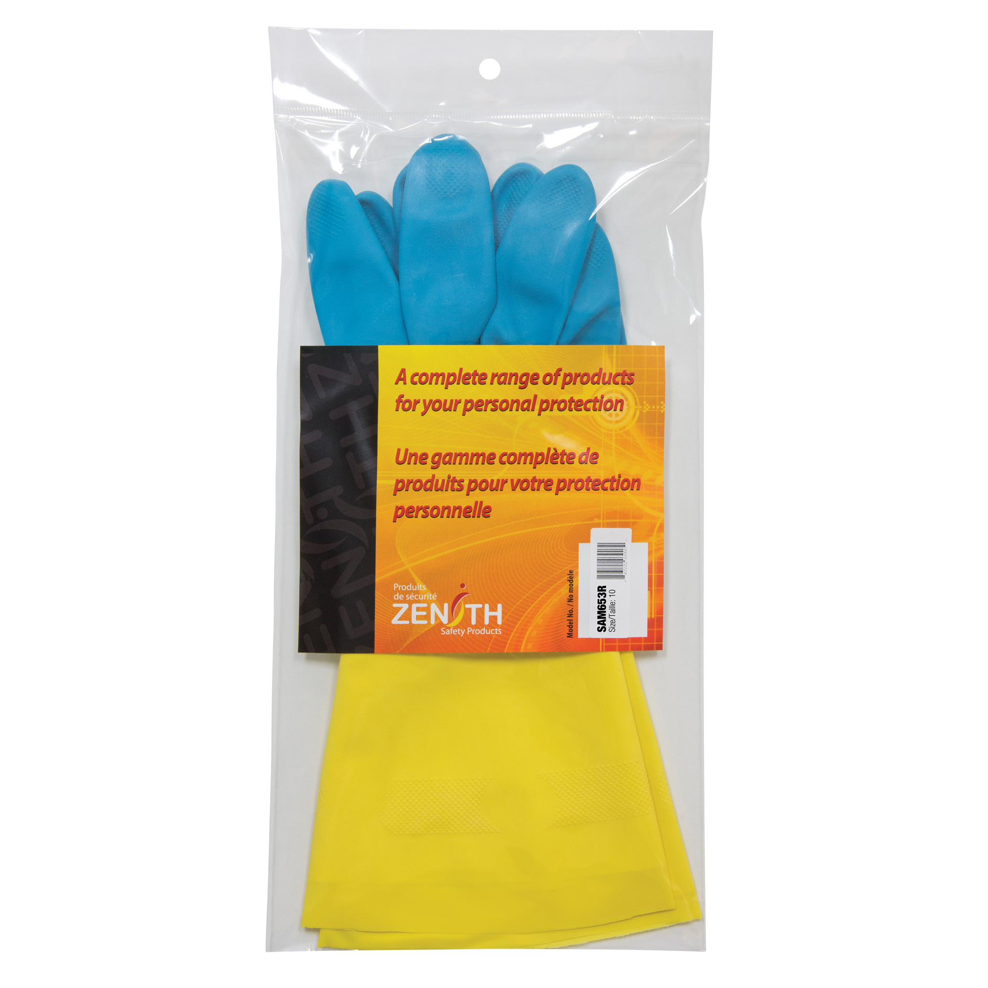 Gants trempés résistants aux produits chimiques, Taille 10, 12" lo, Néoprène/Latex de caoutchouc, Doublure en Ouatée, 28 mils