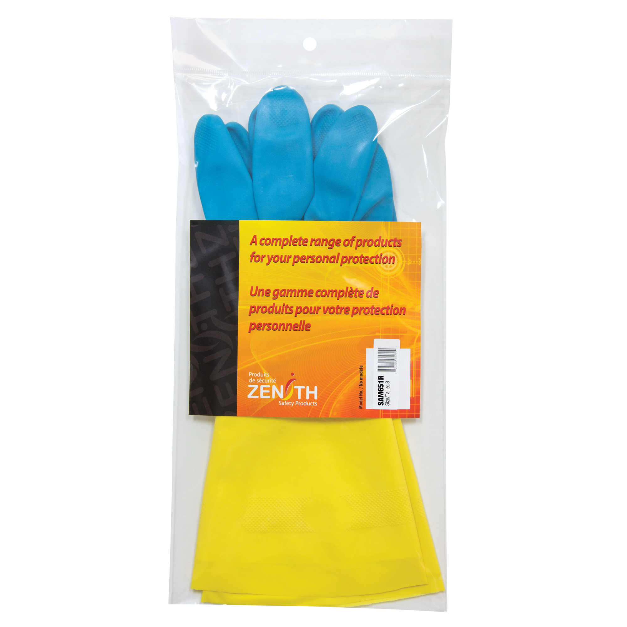 Gants trempés résistants aux produits chimiques, Taille 8, 12" lo, Néoprène/Latex de caoutchouc, Doublure en Ouatée, 28 mils