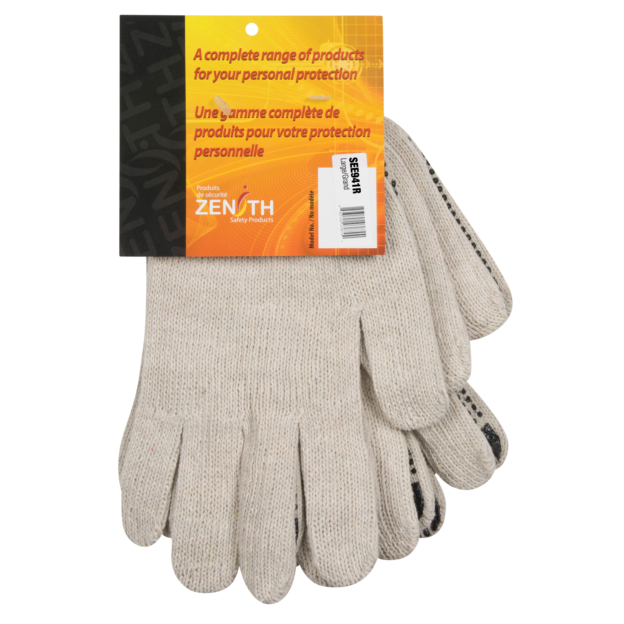 Gants tricotés de poids lourd, Poly/coton, Un côté, Calibre 7, Grand
