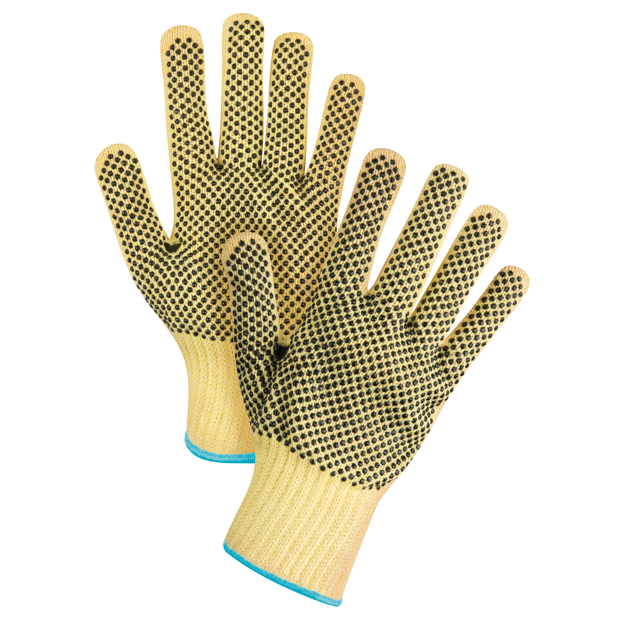 Gants tricotés deux côtés, sans couture, à pois, Taille T-Grand/10, Calibre 7, Revêtement PVC, Enveloppe en KevlarMD, ASTM ANSI niveau A2/EN 388 niveau 3