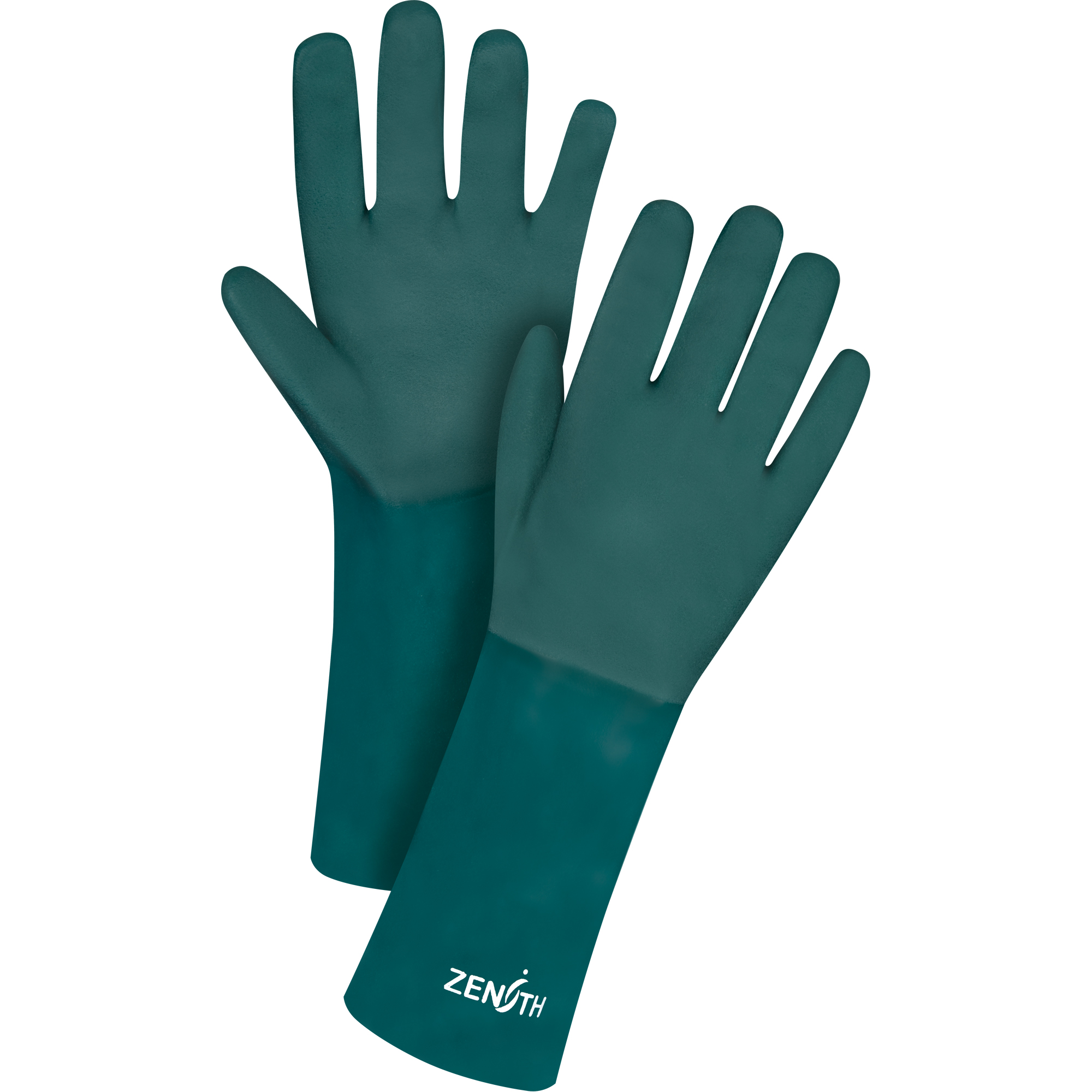 Gants verts à double enduit, 14" lo, PVC, Doublure en Jersey de coton, 70 mils